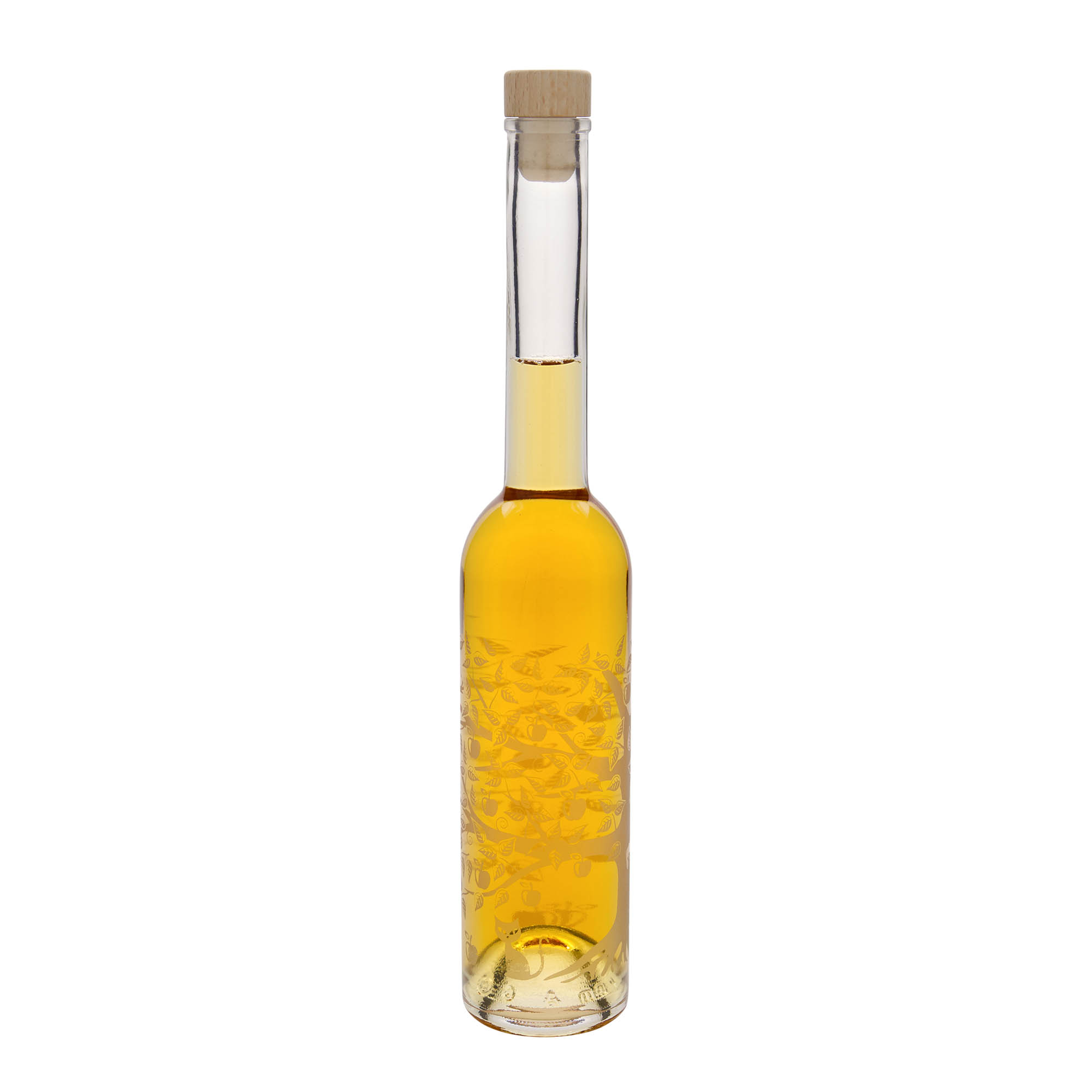 350 ml glass bottle 'Opera', print: apple tree, closure: cork