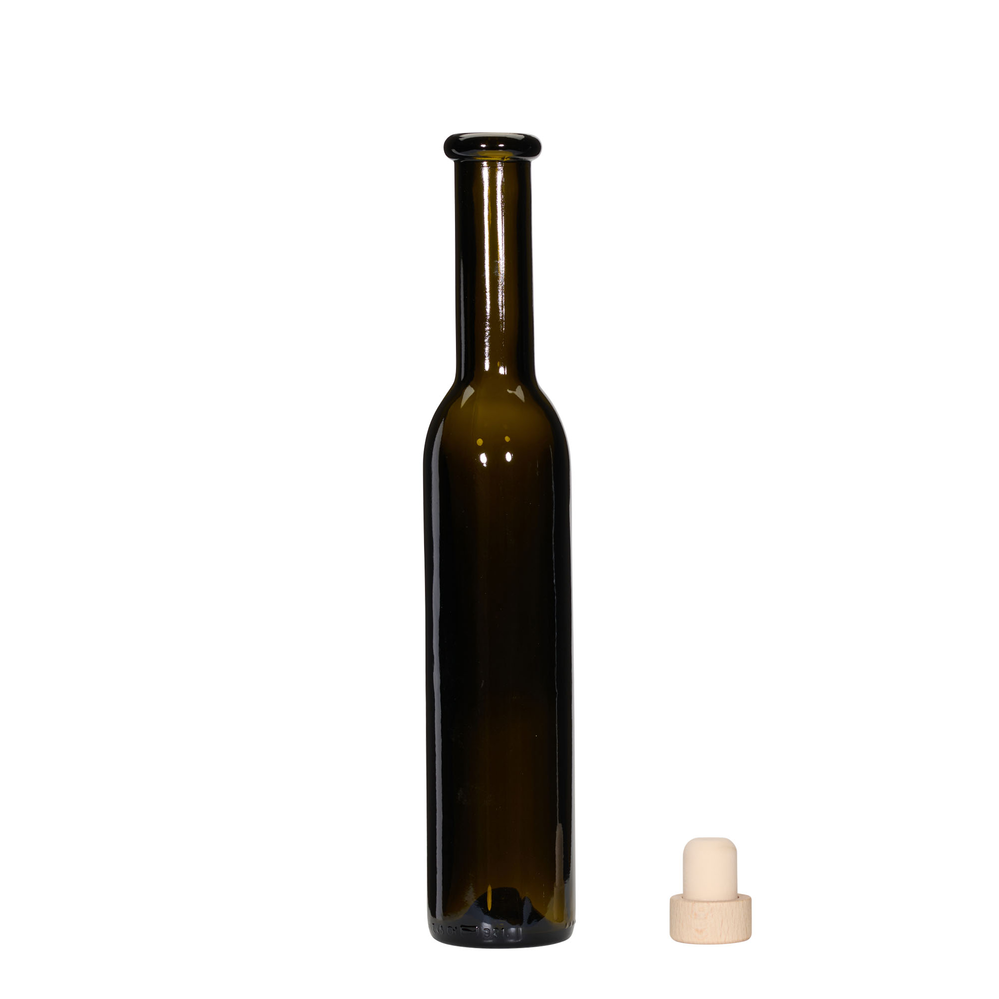 250 ml glass bottle 'Rocky', antique green, closure: cork