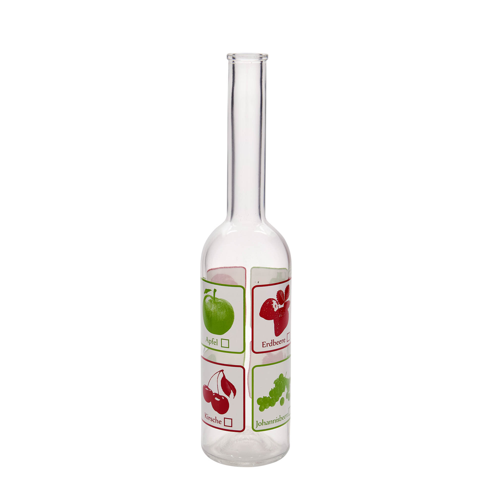 500 ml glass bottle ‘Opera’, design: fruits, opening: cork