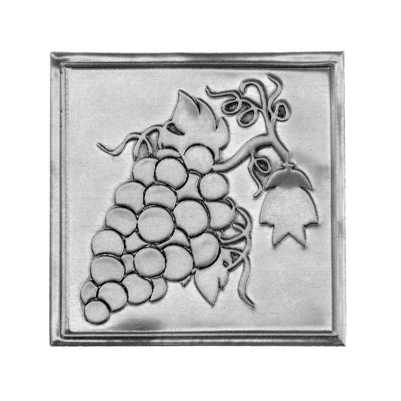 Tin label 'Grape', square, metal, silver Tin label 'Grape', square, metal, silver