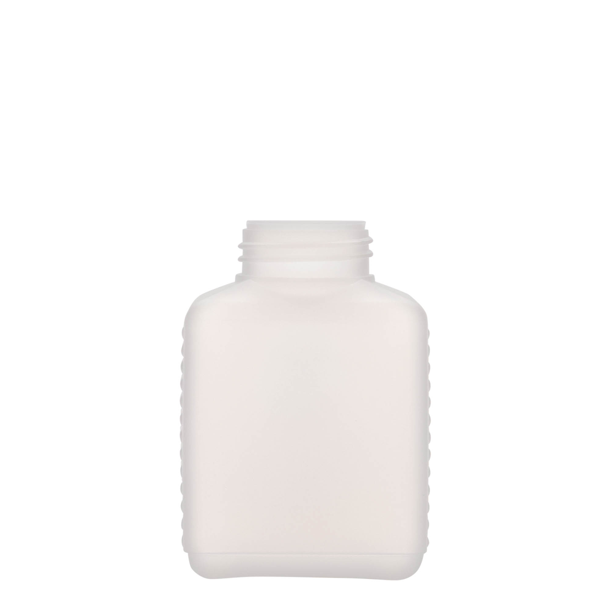 250 ml wide-neck bottle, rectangular, HDPE plastic, natural, opening: DIN 40 EPE 250 ml wide-neck bottle, rectangular, HDPE plastic, natural, opening: DIN 40 EPE