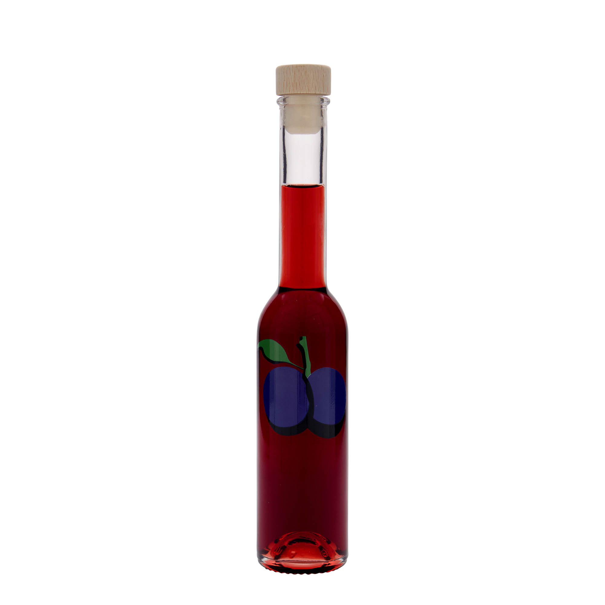 200 ml glass bottle 'Opera', print: plum, closure: cork