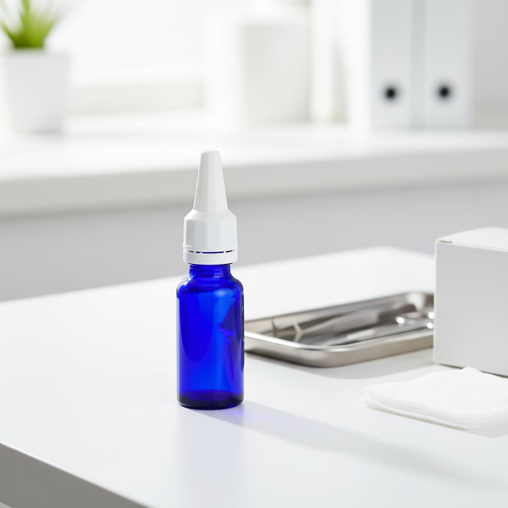 Screw cap with applicator, PE plastic, white, for opening: DIN 18