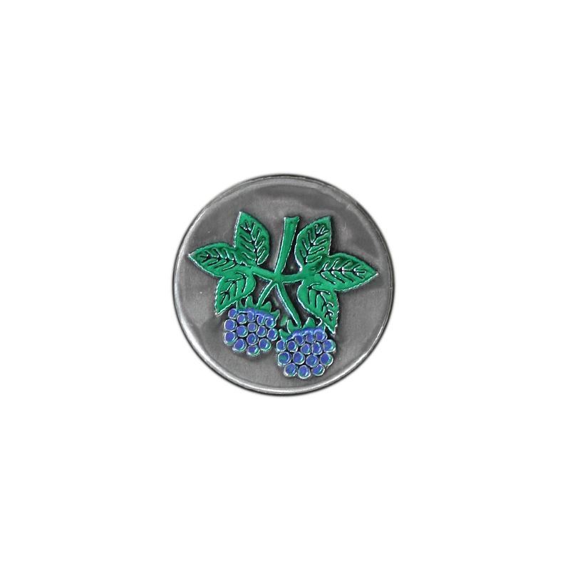 Tin label 'Blackberry', round, metal, silver