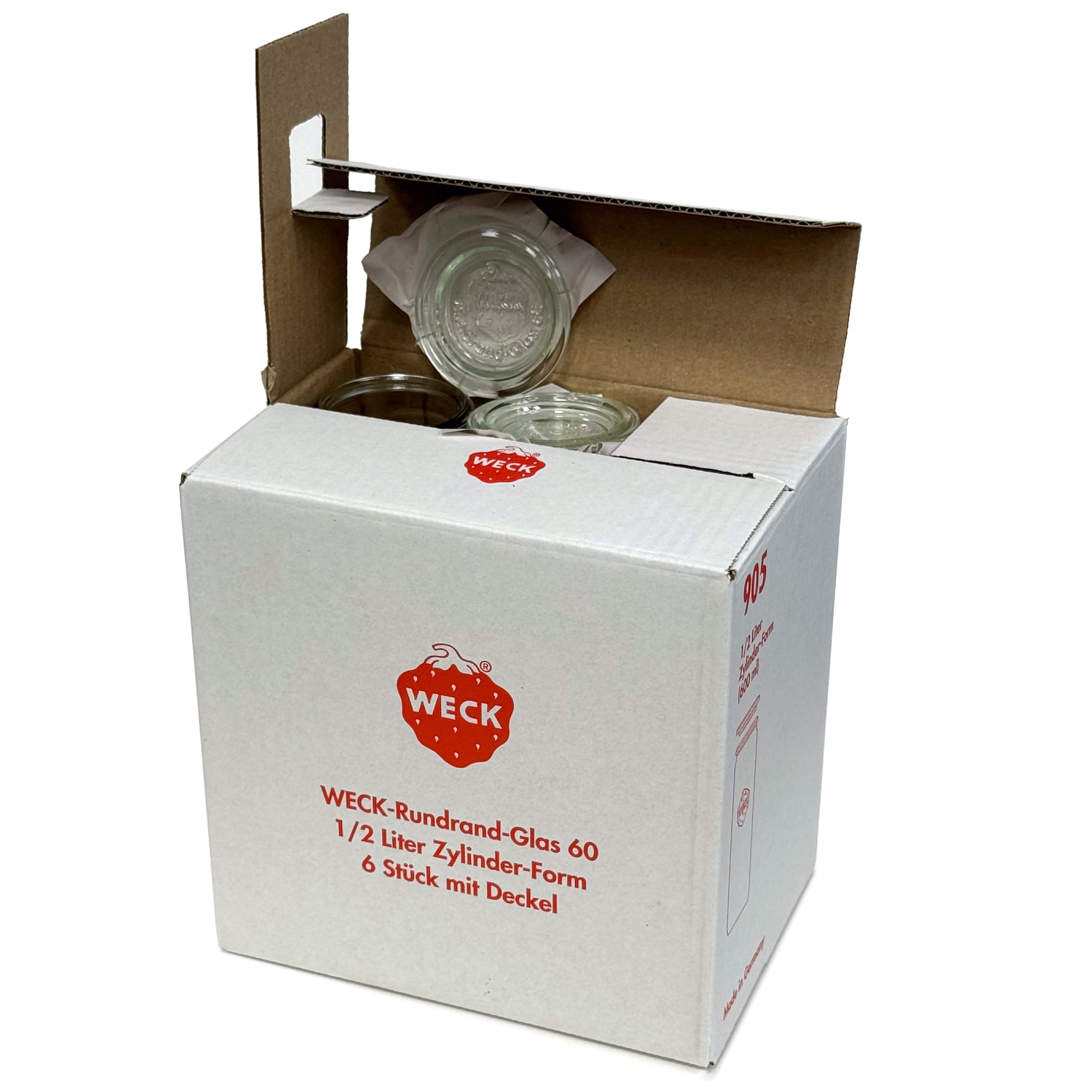 6x 600 ml WECK cylinder jar with glass lid RR 60