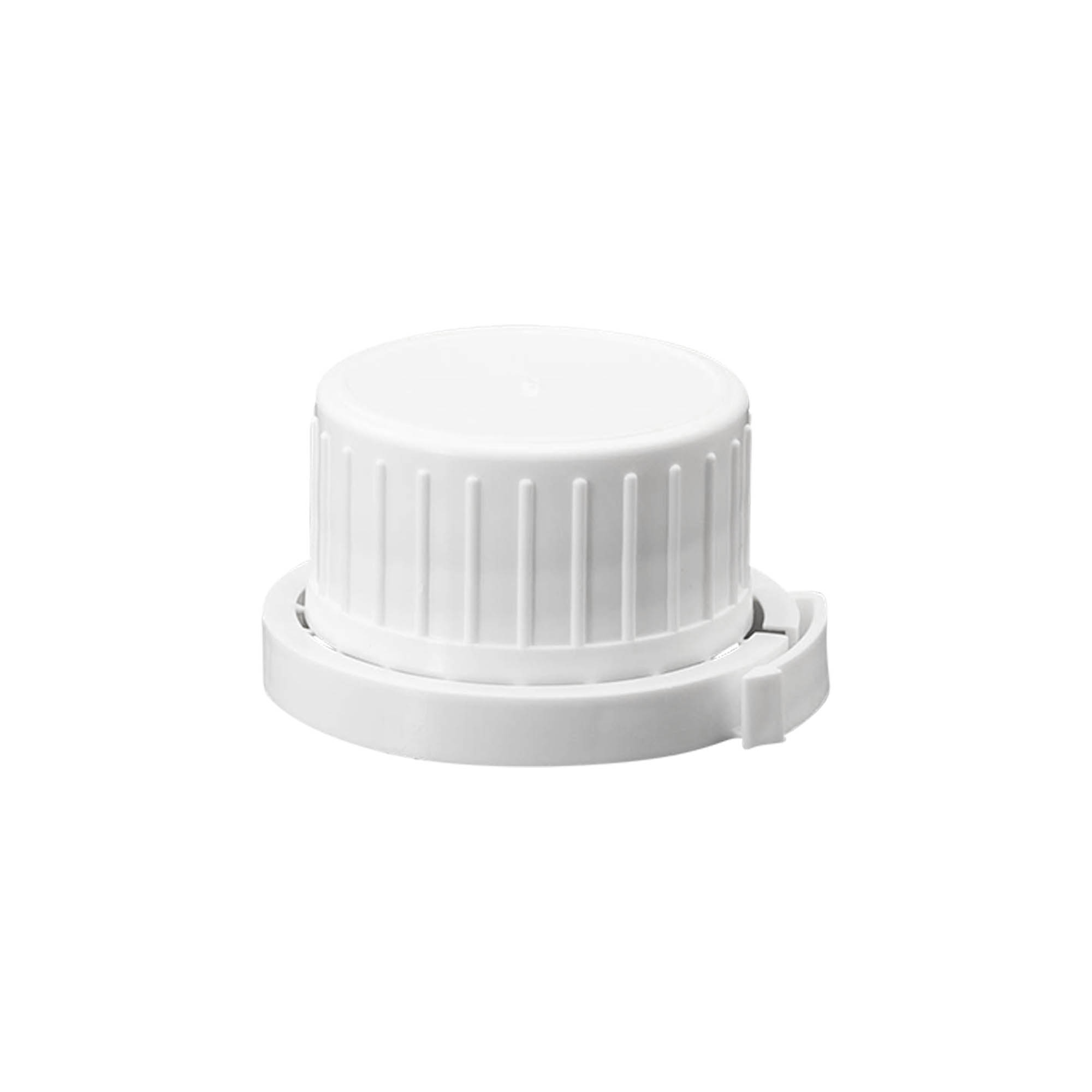 Screw cap aluminium bottle, PP plastic, white, for opening: DIN 32
