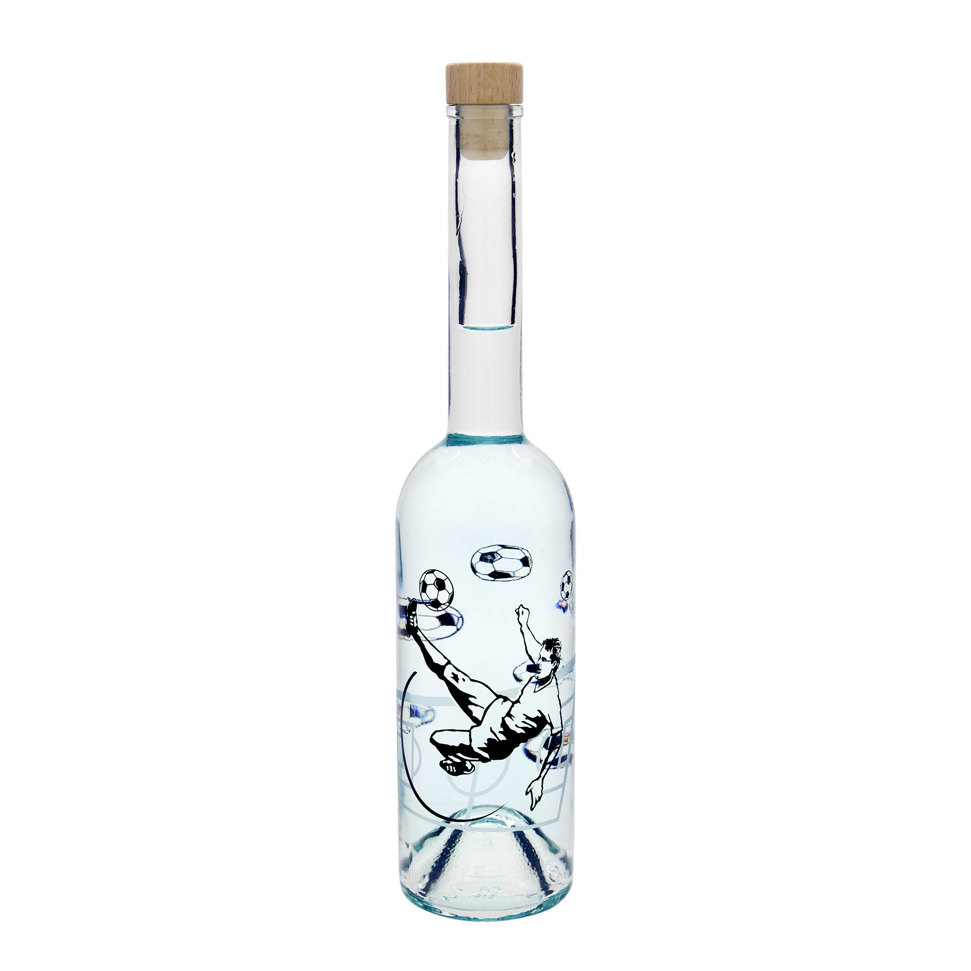 500 ml glass bottle 'Opera', motif: football player, opening: cork 500 ml glass bottle 'Opera', motif: football player, opening: cork