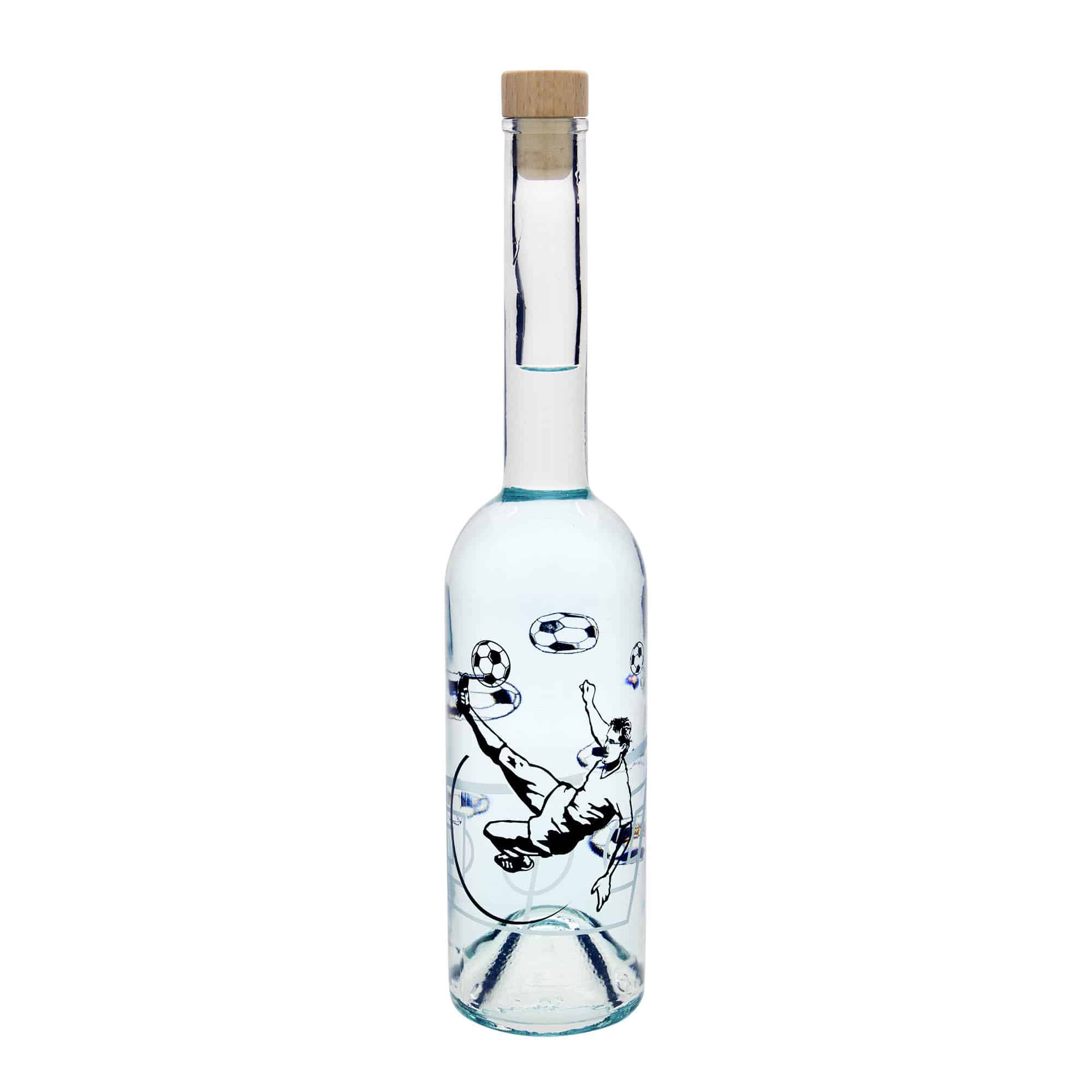 500 ml glass bottle ‘Opera’, motif: football player, opening: cork