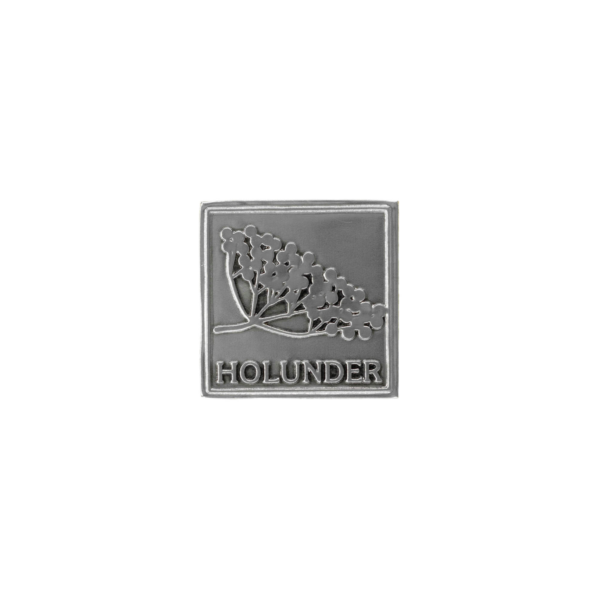 Tin label 'Elderberry', square, metal, silver