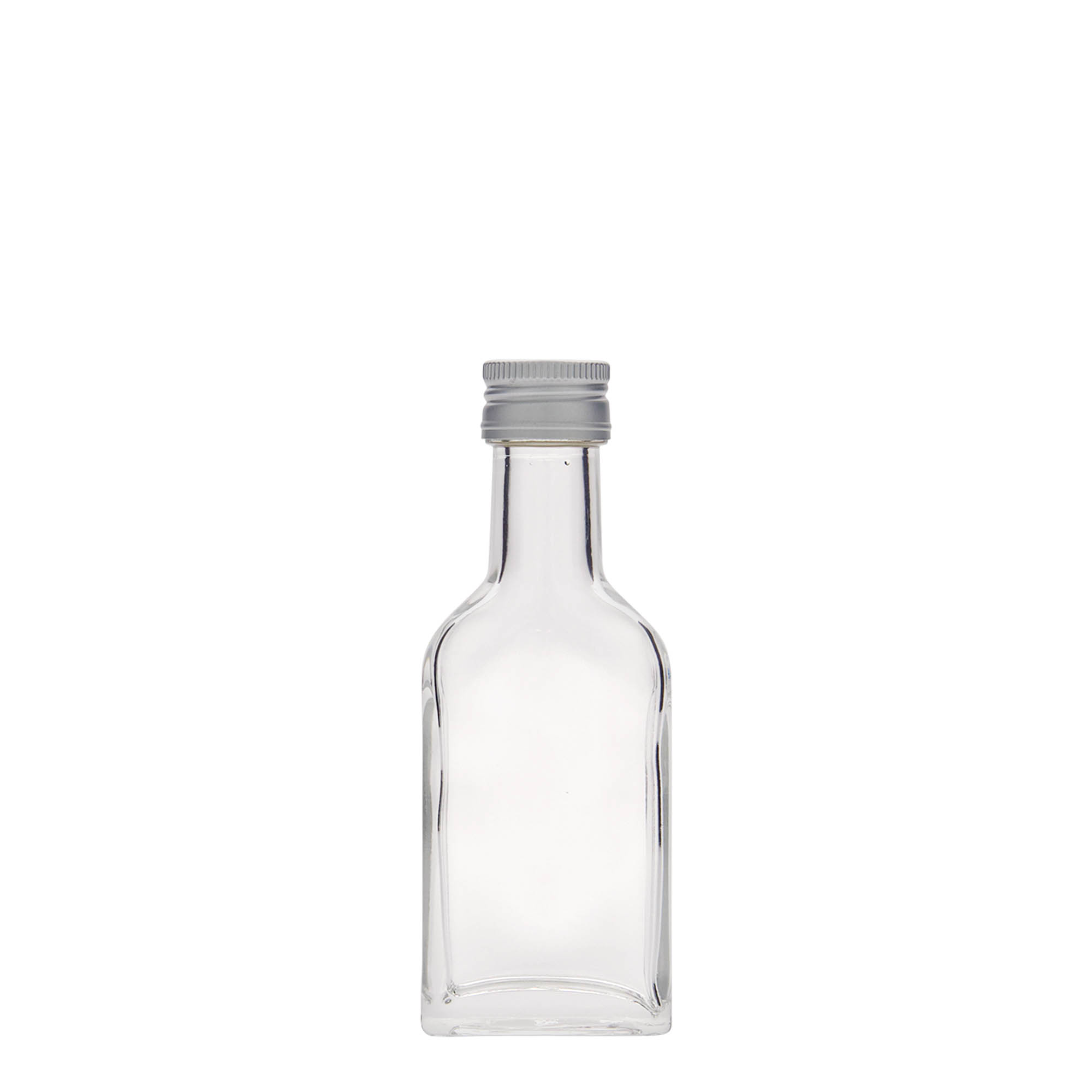 40 ml pocket bottle long neck, rectangular, glass, opening: PP 22