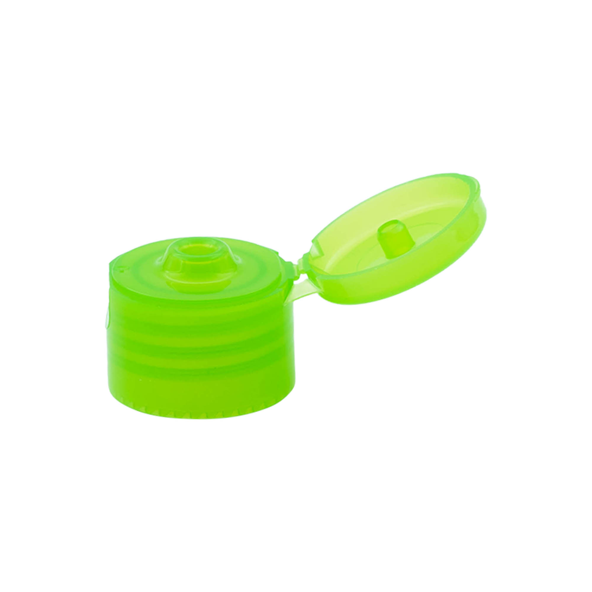 Screw cap with hinge, PP plastic, green, for opening: 24/410