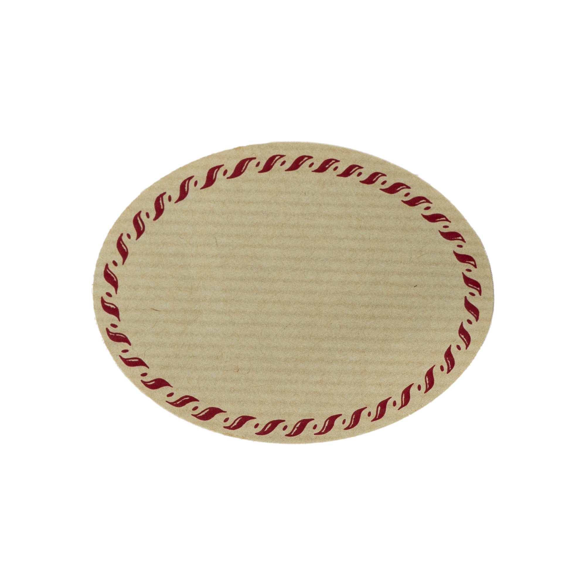 Large natural label 'Knitted Edge', oval, paper, red/brown Large natural label 'Knitted Edge', oval, paper, red/brown
