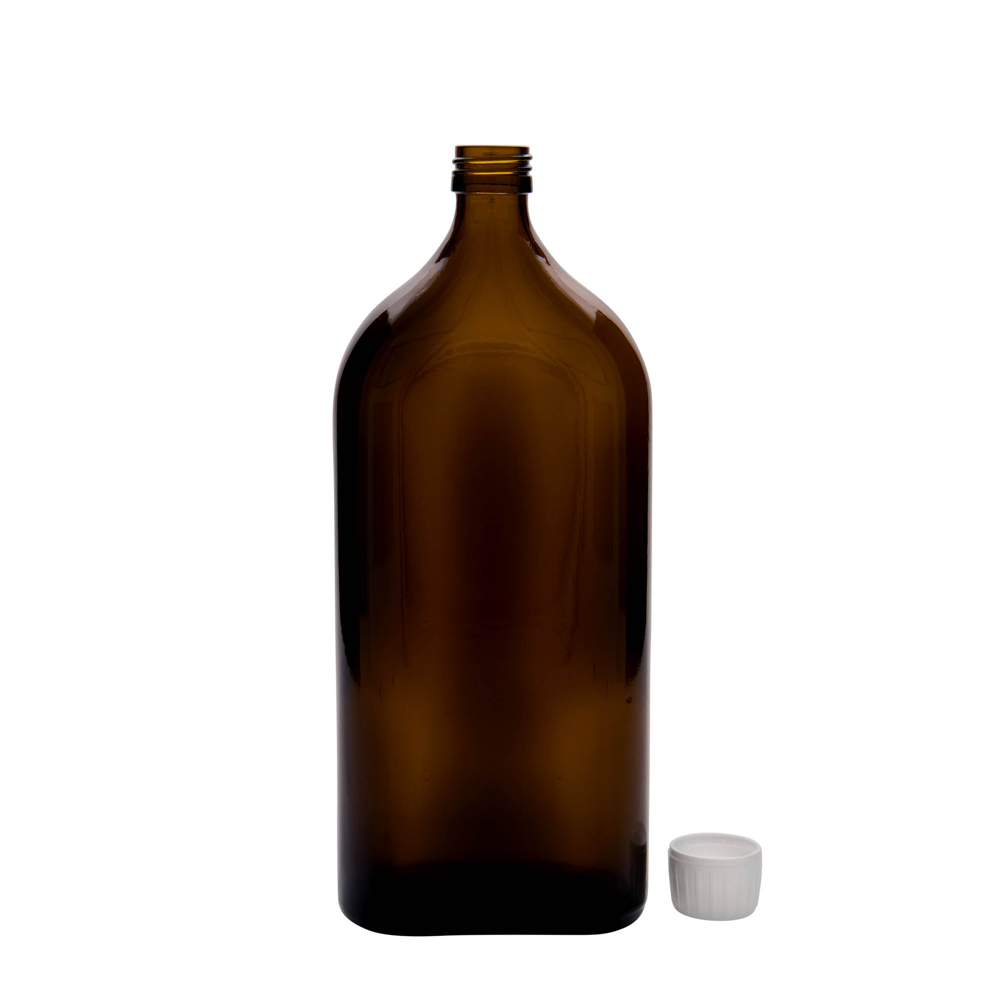 1,000 ml medical bottle Meplat, oval, glass, brown, opening: PP 28
