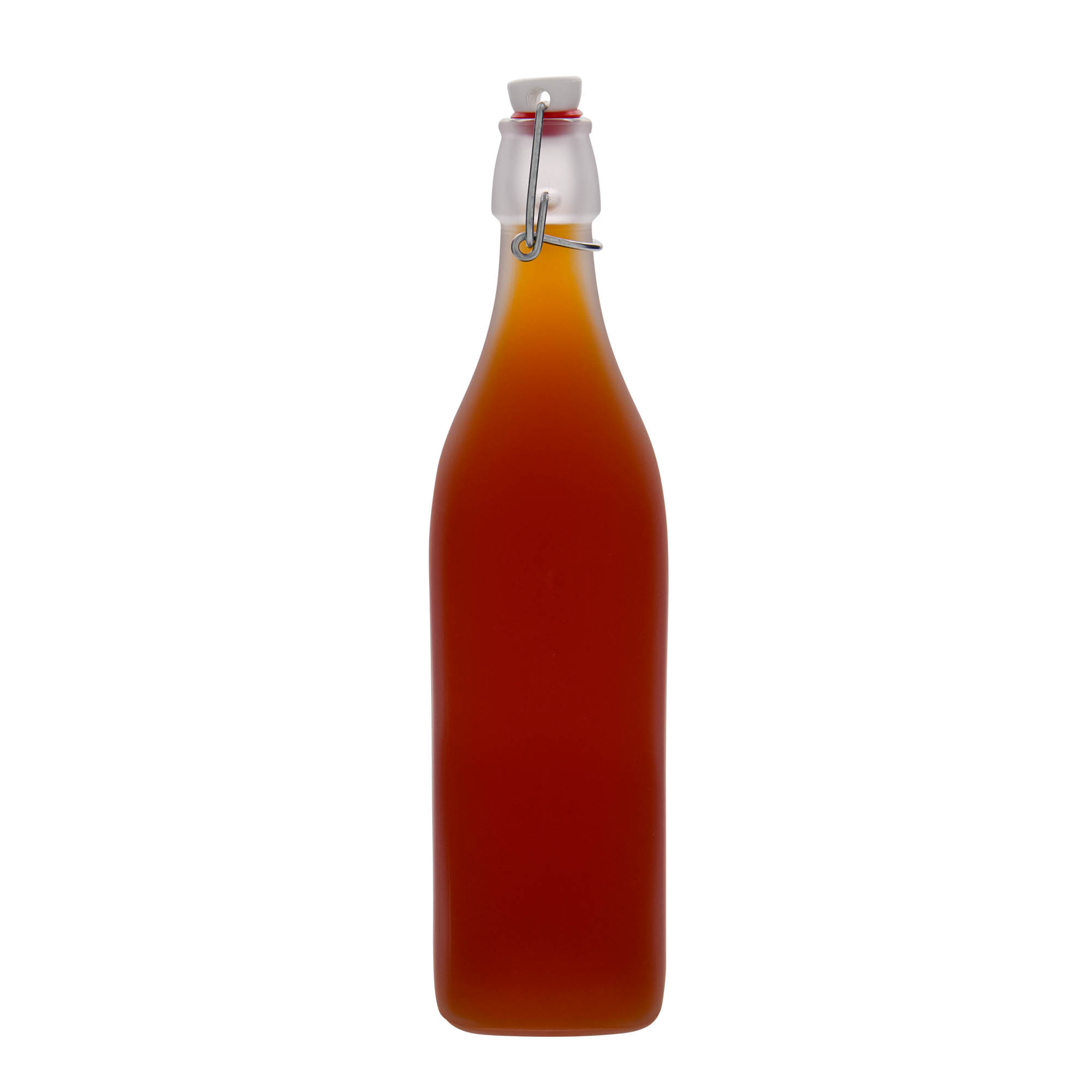 1,000 ml glass bottle 'Swing, square, frosted, opening: swing top closure' 1,000 ml glass bottle 'Swing, square, frosted, opening: swing top closure'
