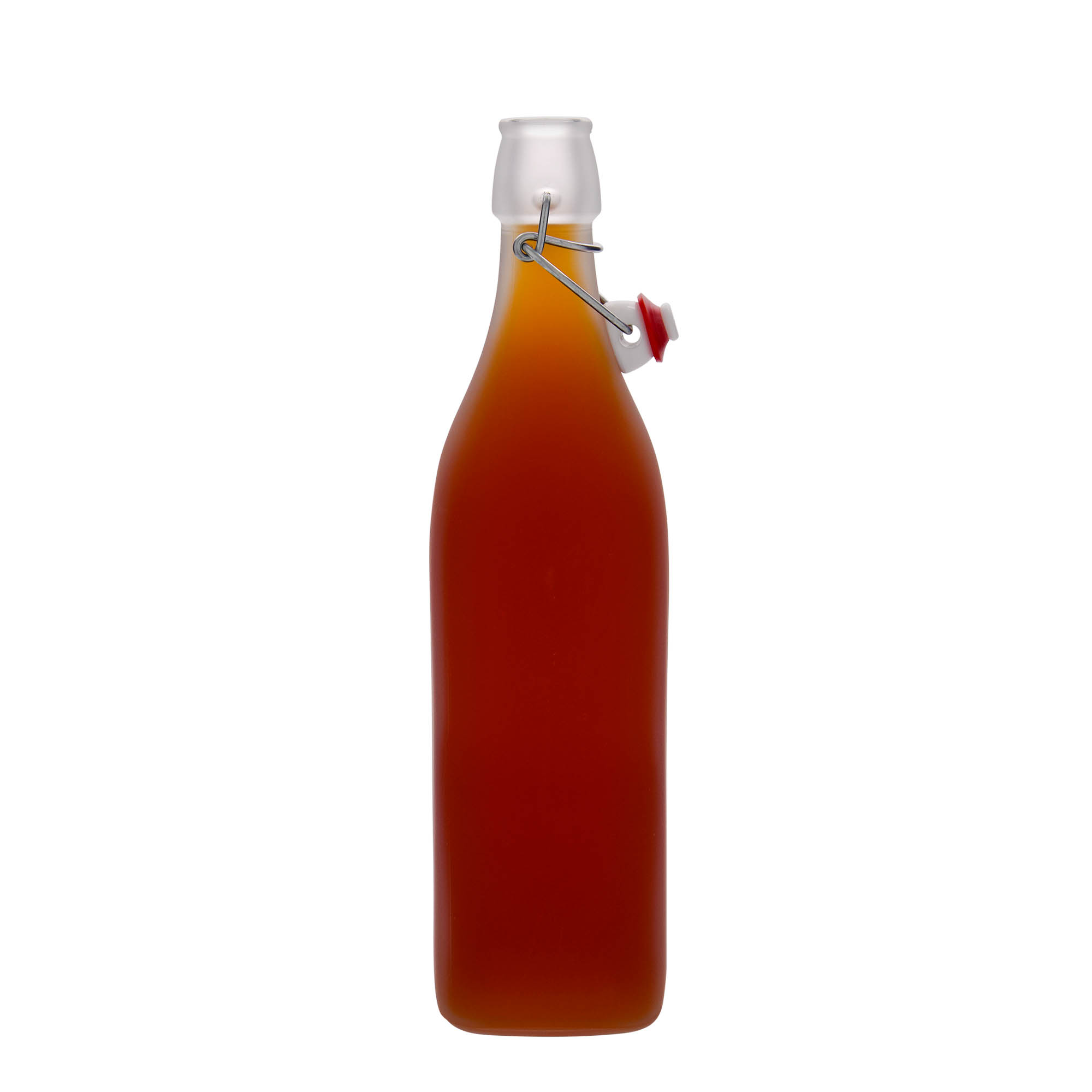 1,000 ml glass bottle 'Swing, square, frosted, opening: swing top closure'