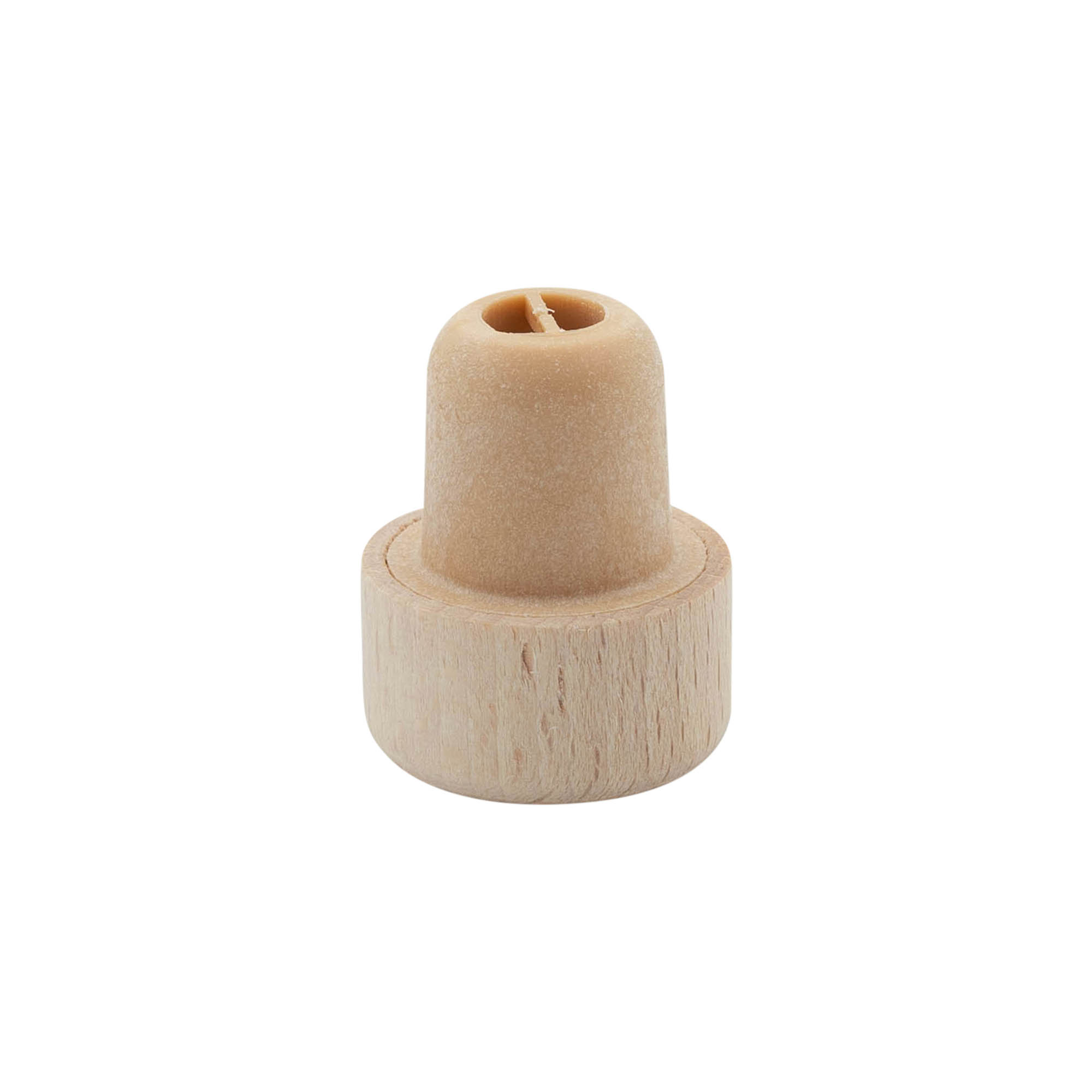 19 mm mushroom cork with dispensing hole, plastic/wood/plastic, multicolour, for opening: cork