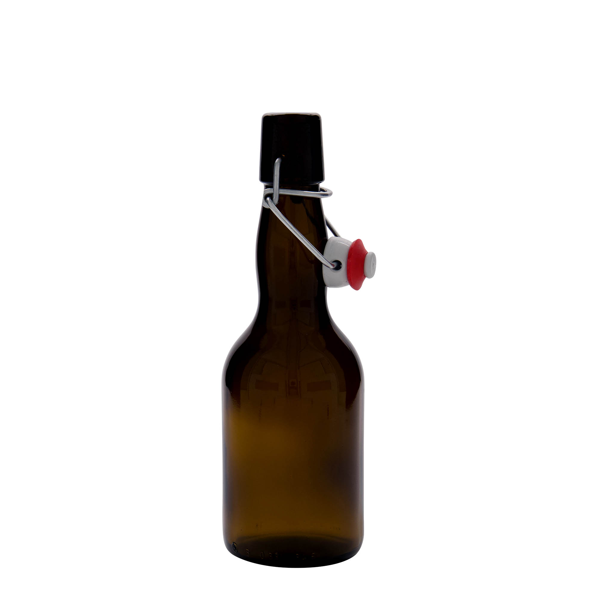 330 ml beer bottle with prunted neck, glass, brown, opening: swing top closure 330 ml beer bottle with prunted neck, glass, brown, opening: swing top closure