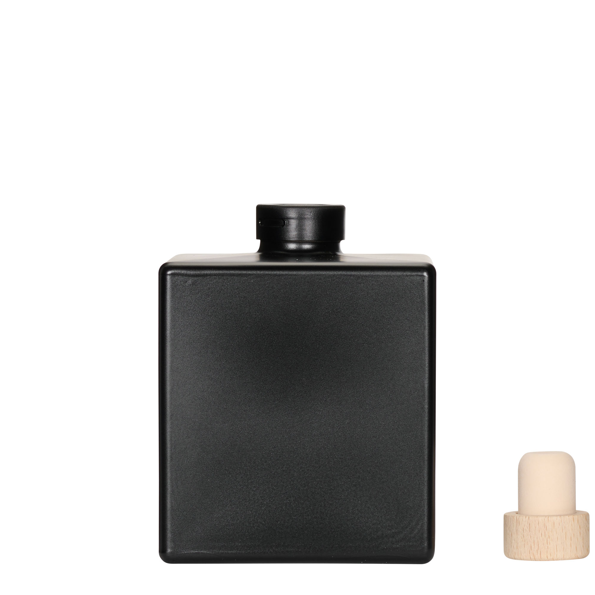 500 ml glass bottle ‘Cube’, square, black, opening: cork