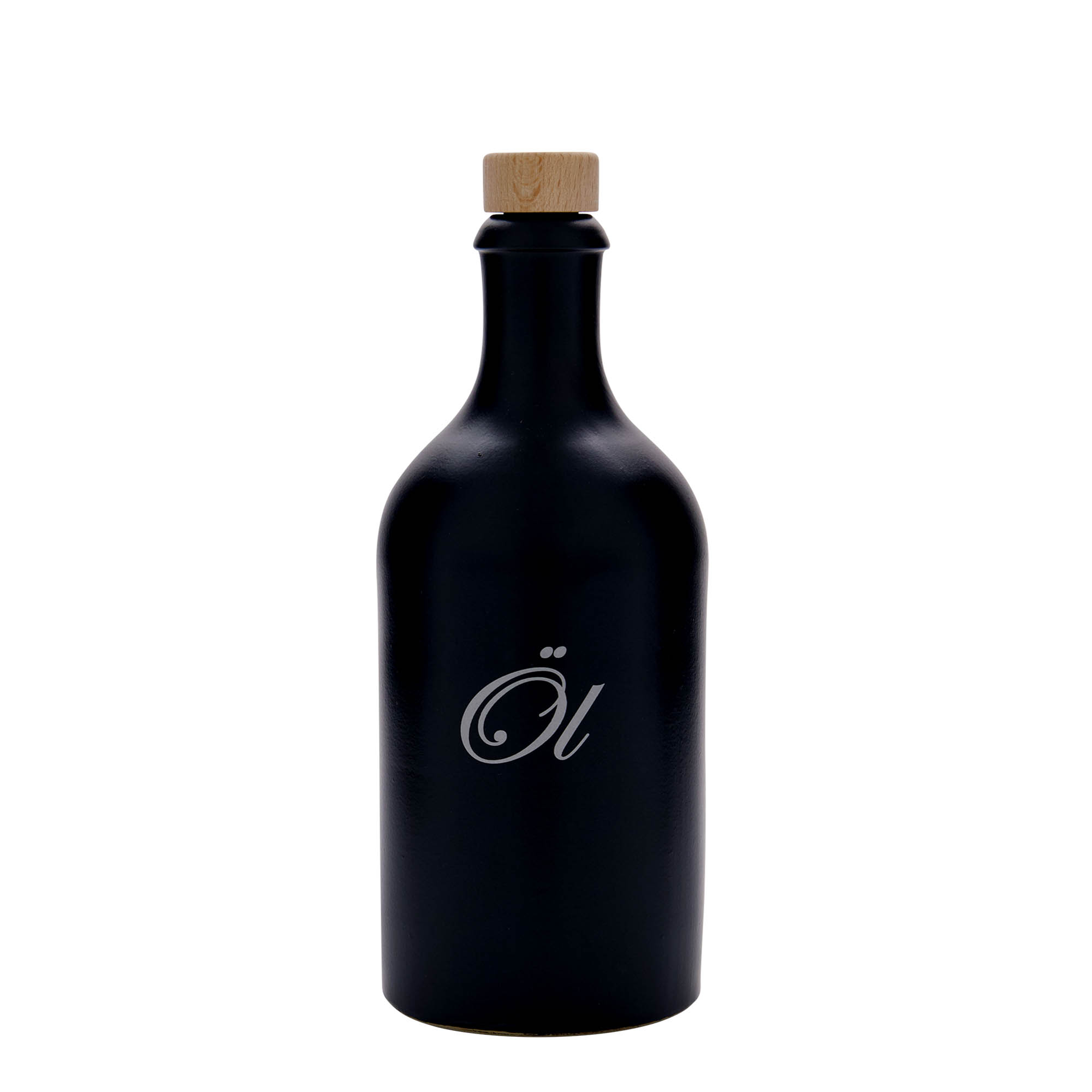 500 ml clay jug, motif: oil, stoneware, black, opening: cork