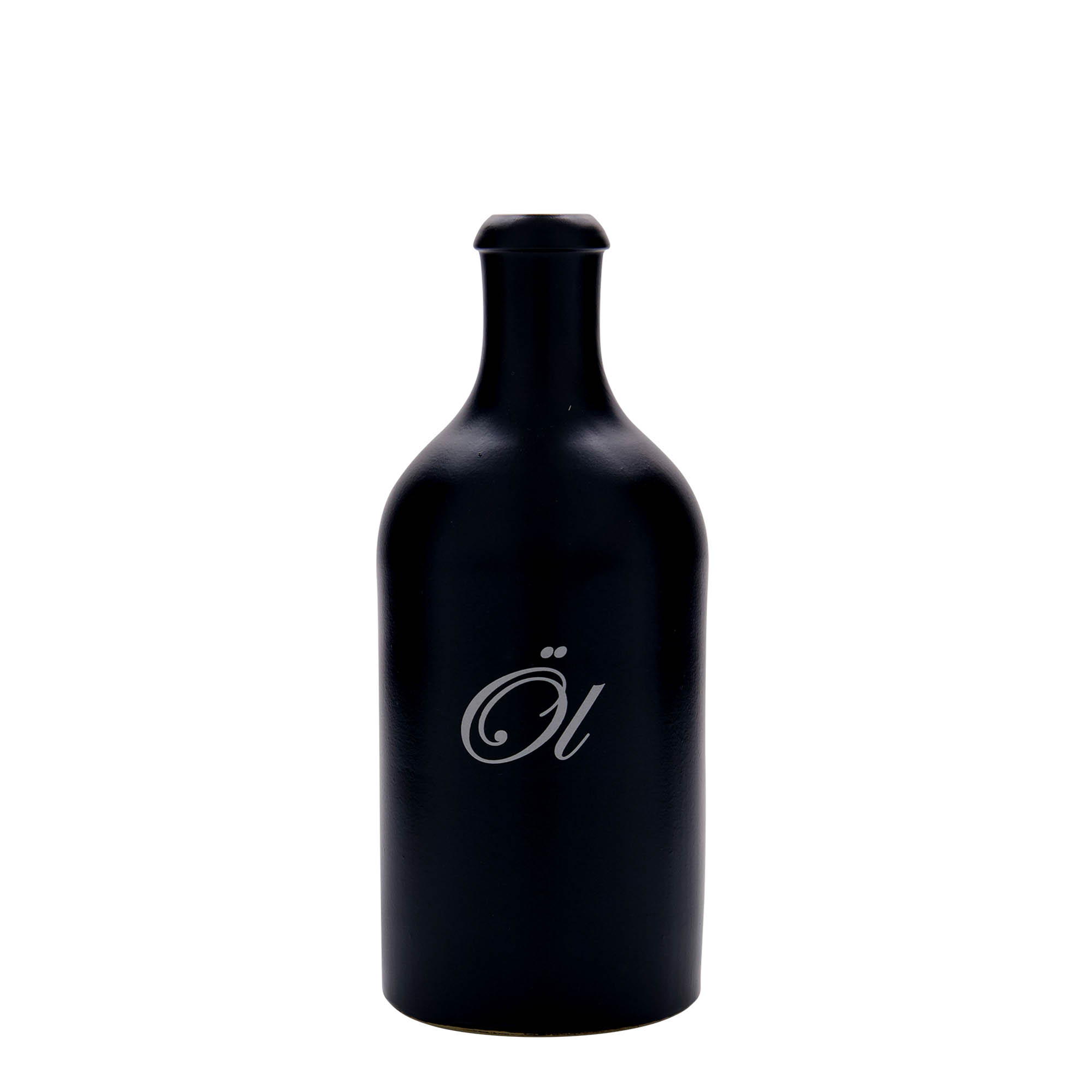 500 ml earthen jug, print: oil, stoneware, black, closure: cork 500 ml earthen jug, print: oil, stoneware, black, closure: cork