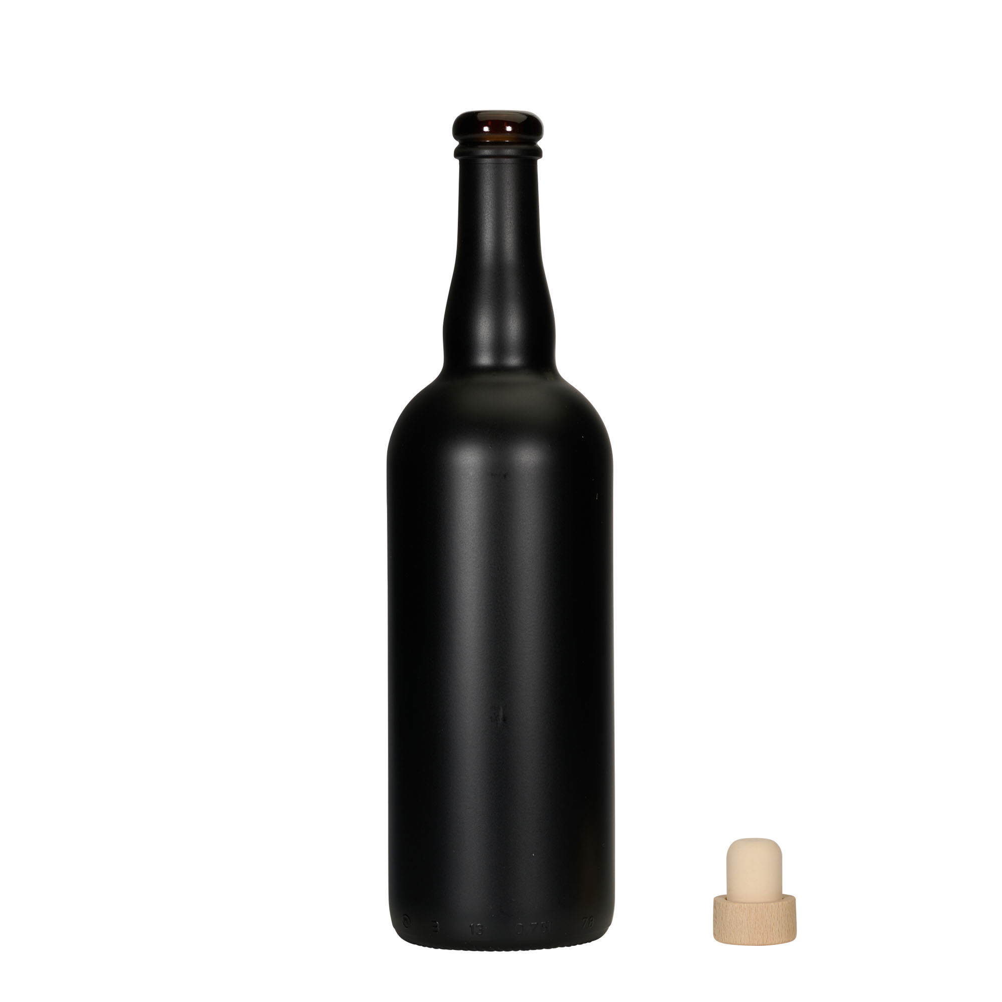750 ml beer bottle Belgium, glass, black, neck: cork