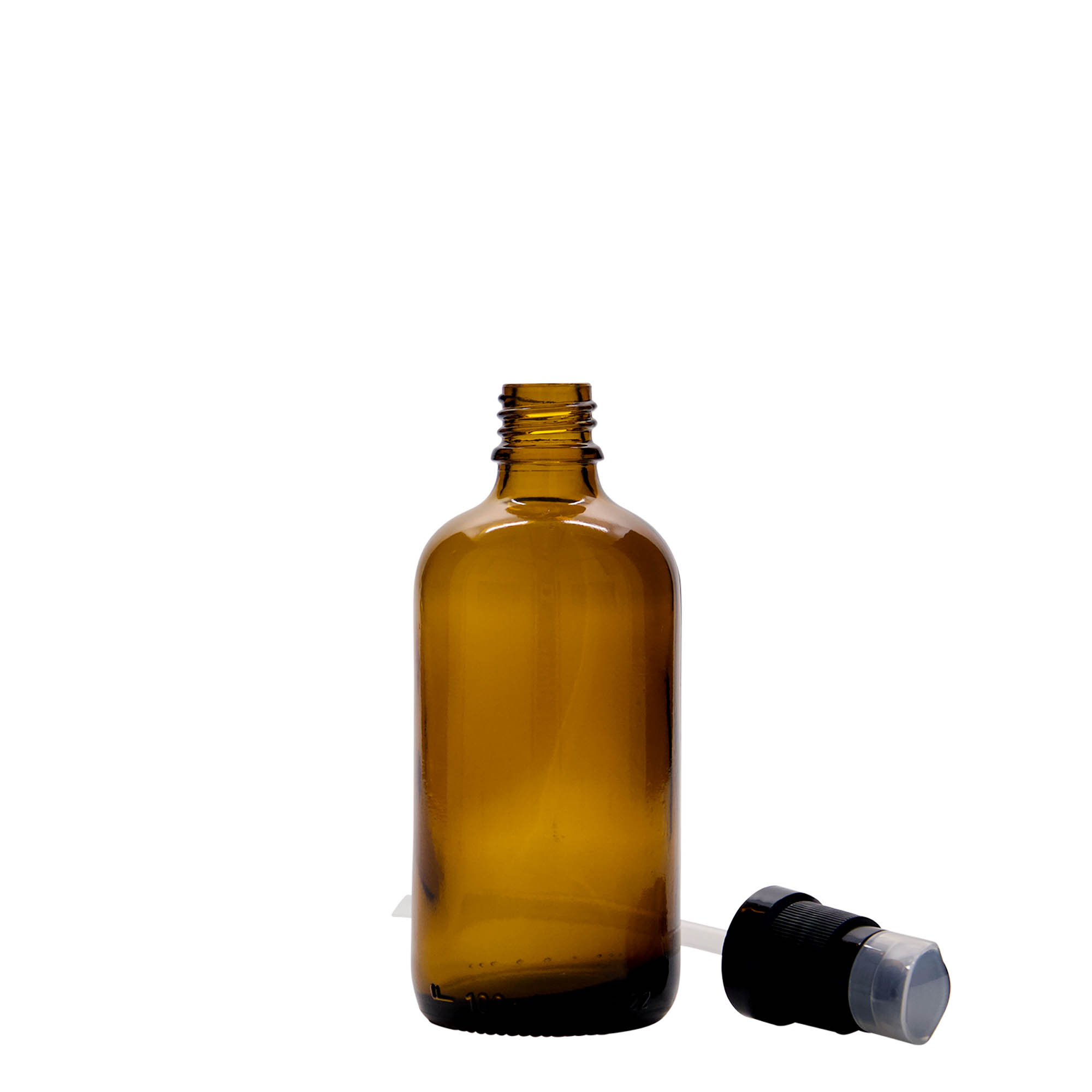 100 ml medical bottle with lotion pump, glass, brown, opening: DIN 18 100 ml medical bottle with lotion pump, glass, brown, opening: DIN 18