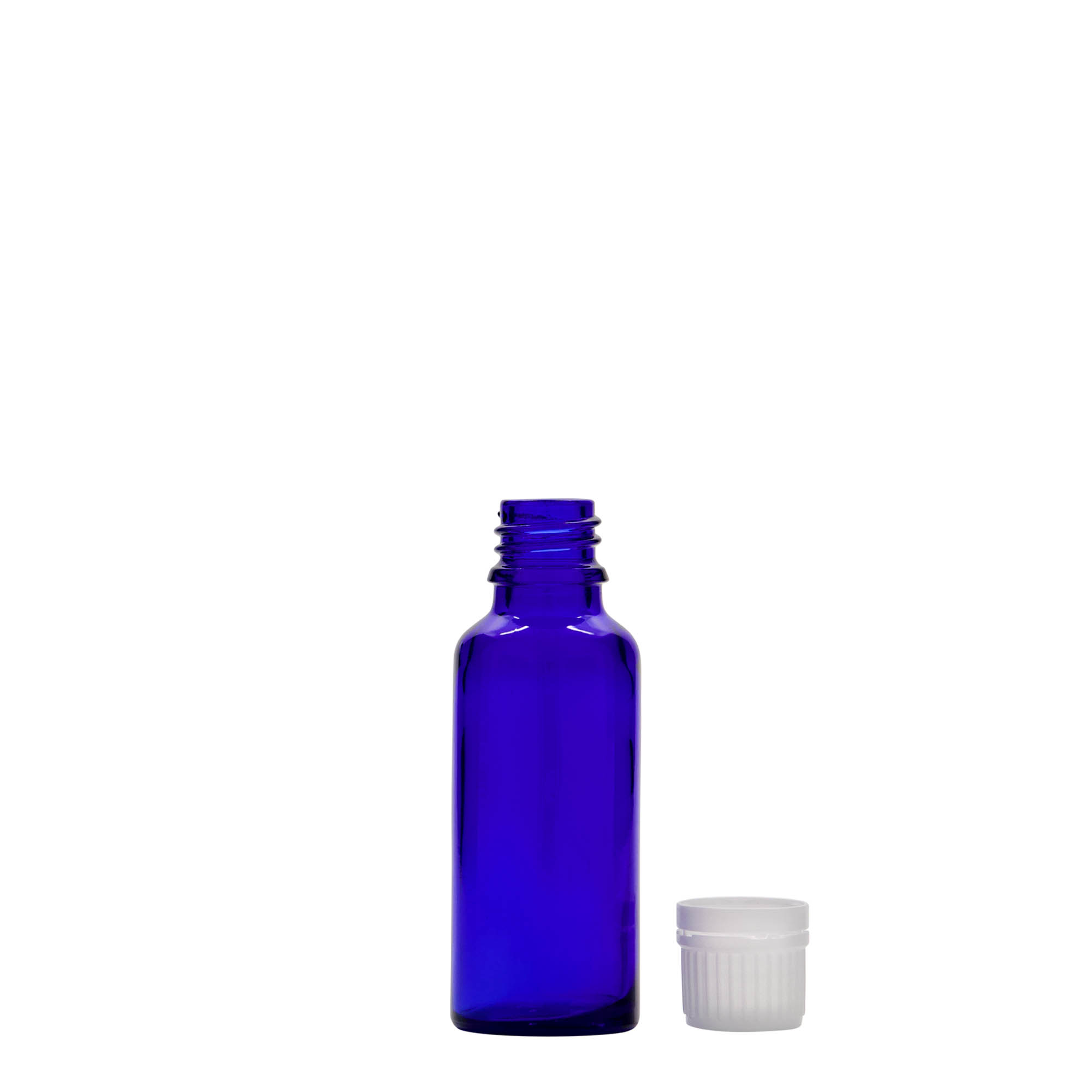 30 ml medicine bottle, glass, royal blue, opening: DIN 18 30 ml medicine bottle, glass, royal blue, opening: DIN 18