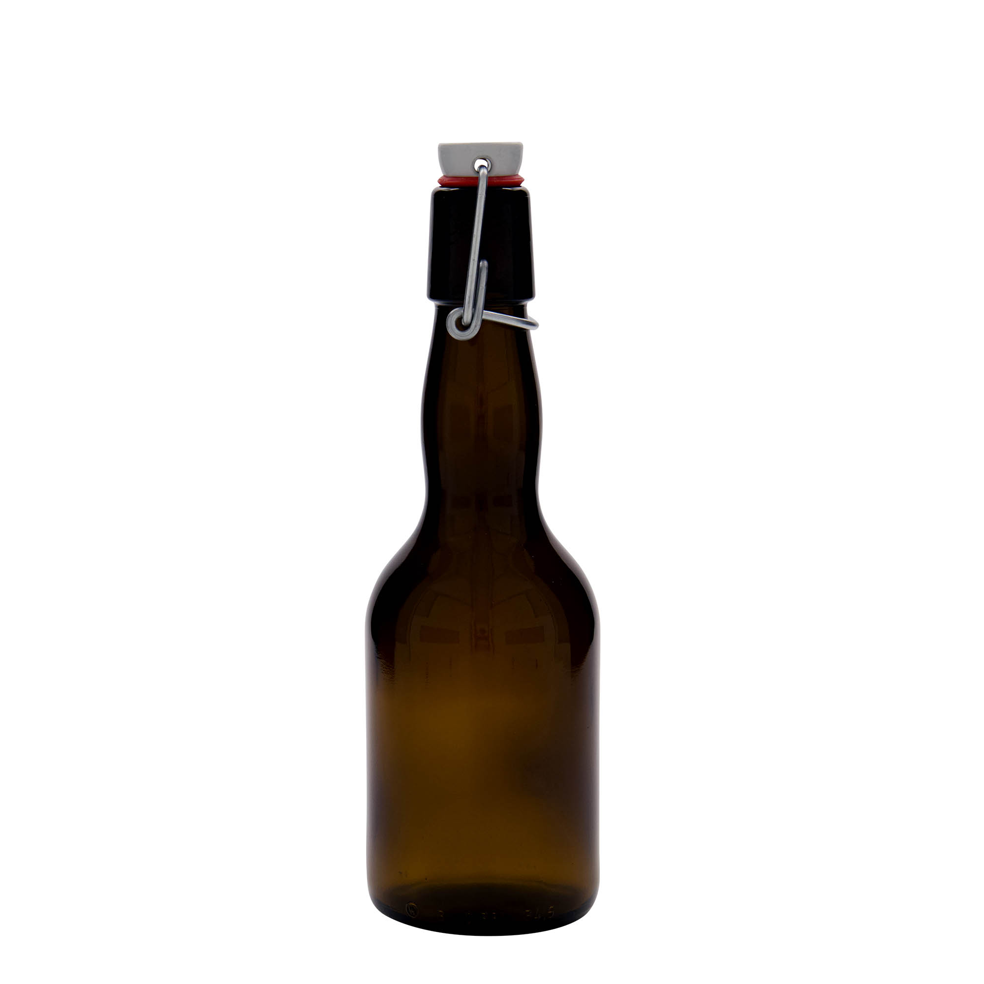 330 ml beer bottle with prunted neck, glass, brown, opening: swing top closure 330 ml beer bottle with prunted neck, glass, brown, opening: swing top closure