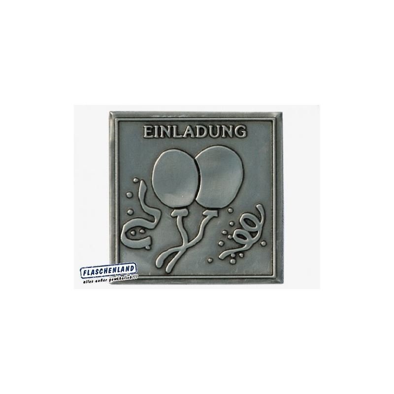 Tin label 'Invitation', square, metal, silver Tin label 'Invitation', square, metal, silver