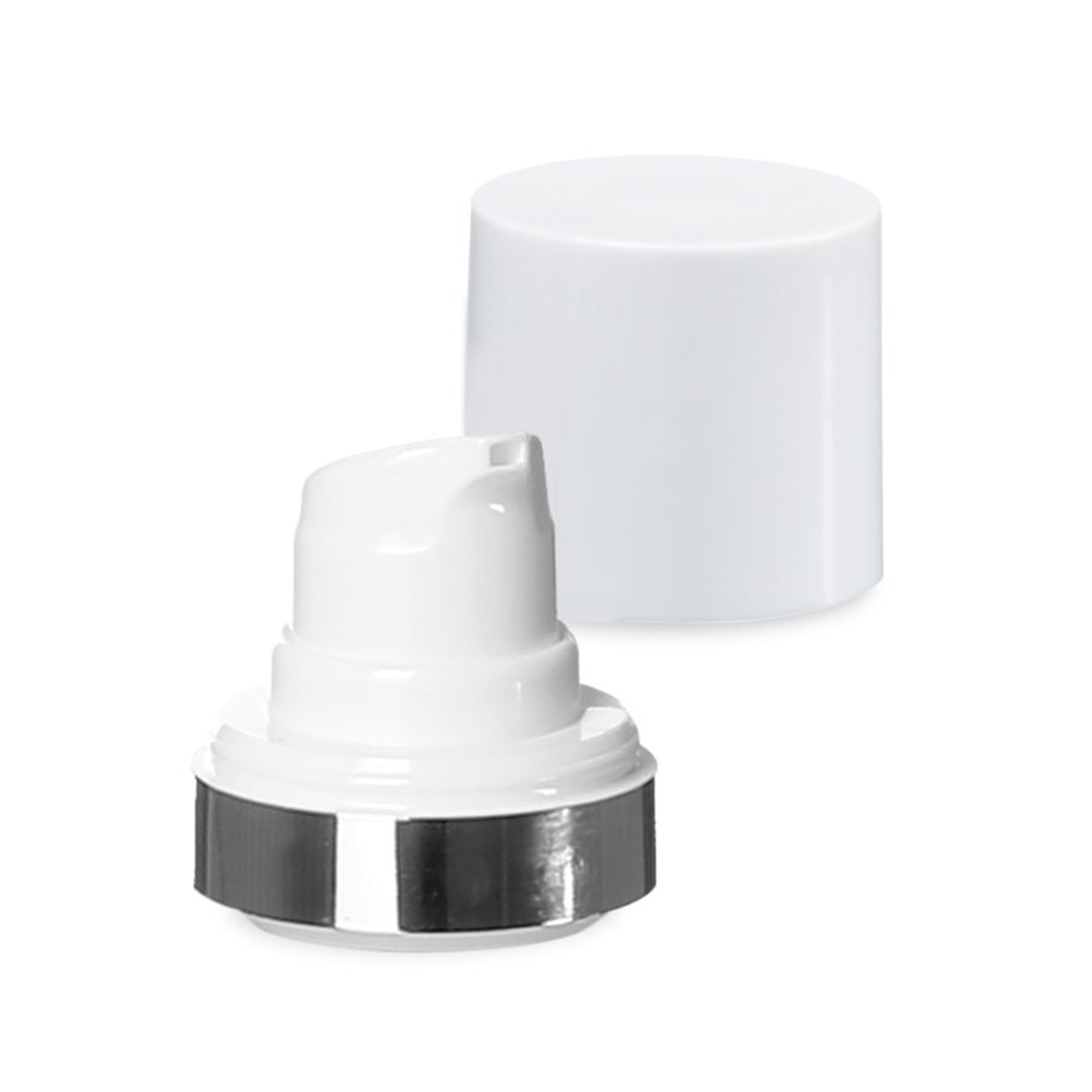 Airless head micro silver edge + white, glossy plug cap Airless head micro silver edge + white, glossy plug cap