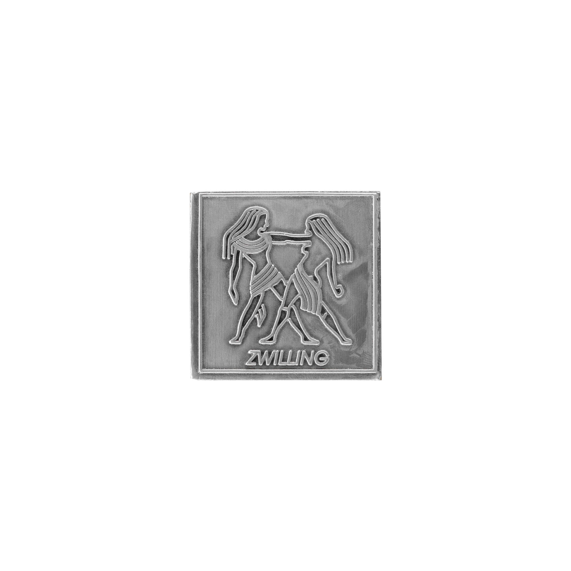 Tin label 'Zwilling', square, metal, silver