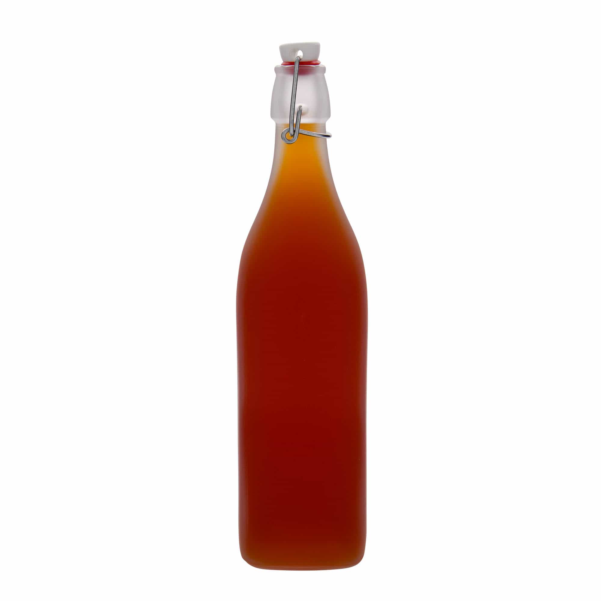 1,000 ml glass bottle ‘Swing, square, frosted, opening: swing top closure’