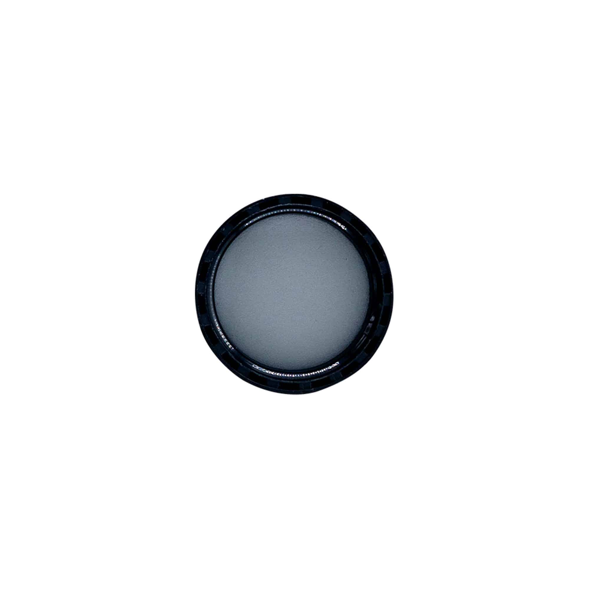 Screw cap with EPE insert, PE plastic, black, for opening: DIN 25
