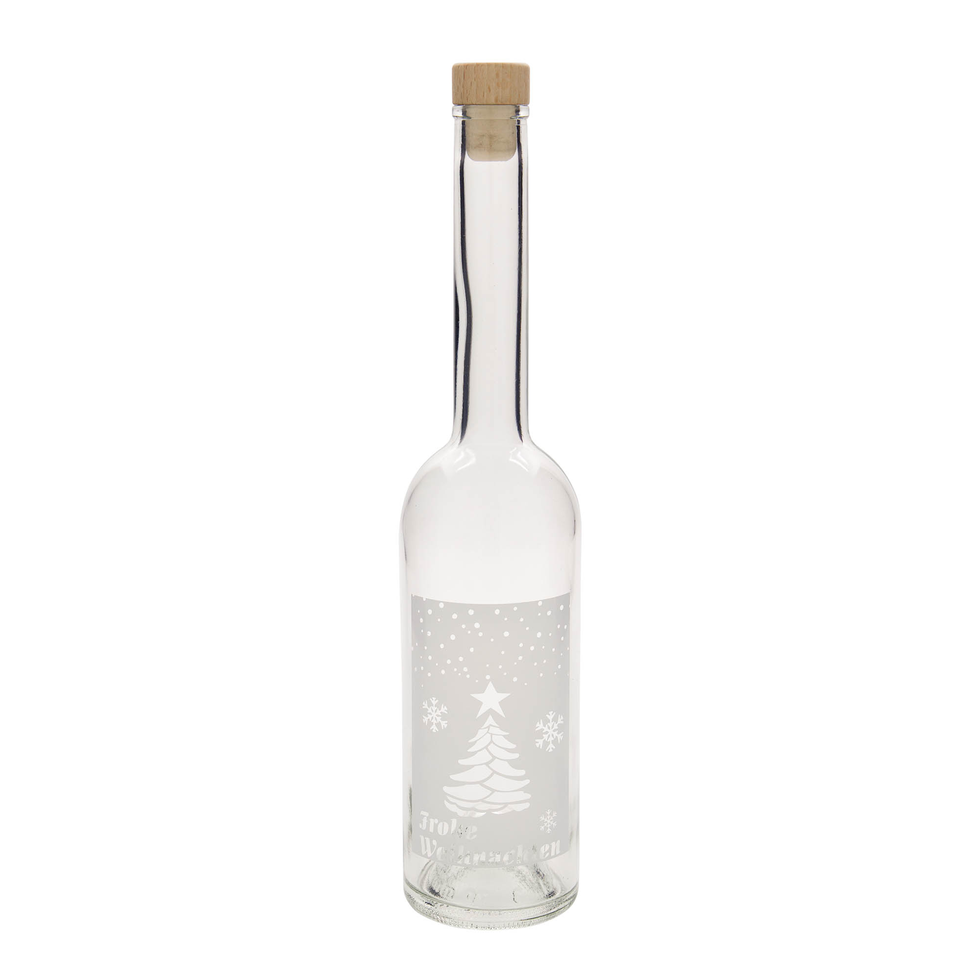 500 ml glass bottle 'Opera', design: White Christmas, opening: cork
