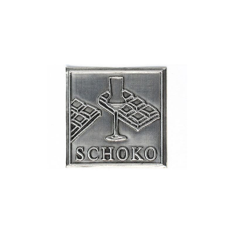 Tin label 'Chocolate', square, metal, silver Tin label 'Chocolate', square, metal, silver