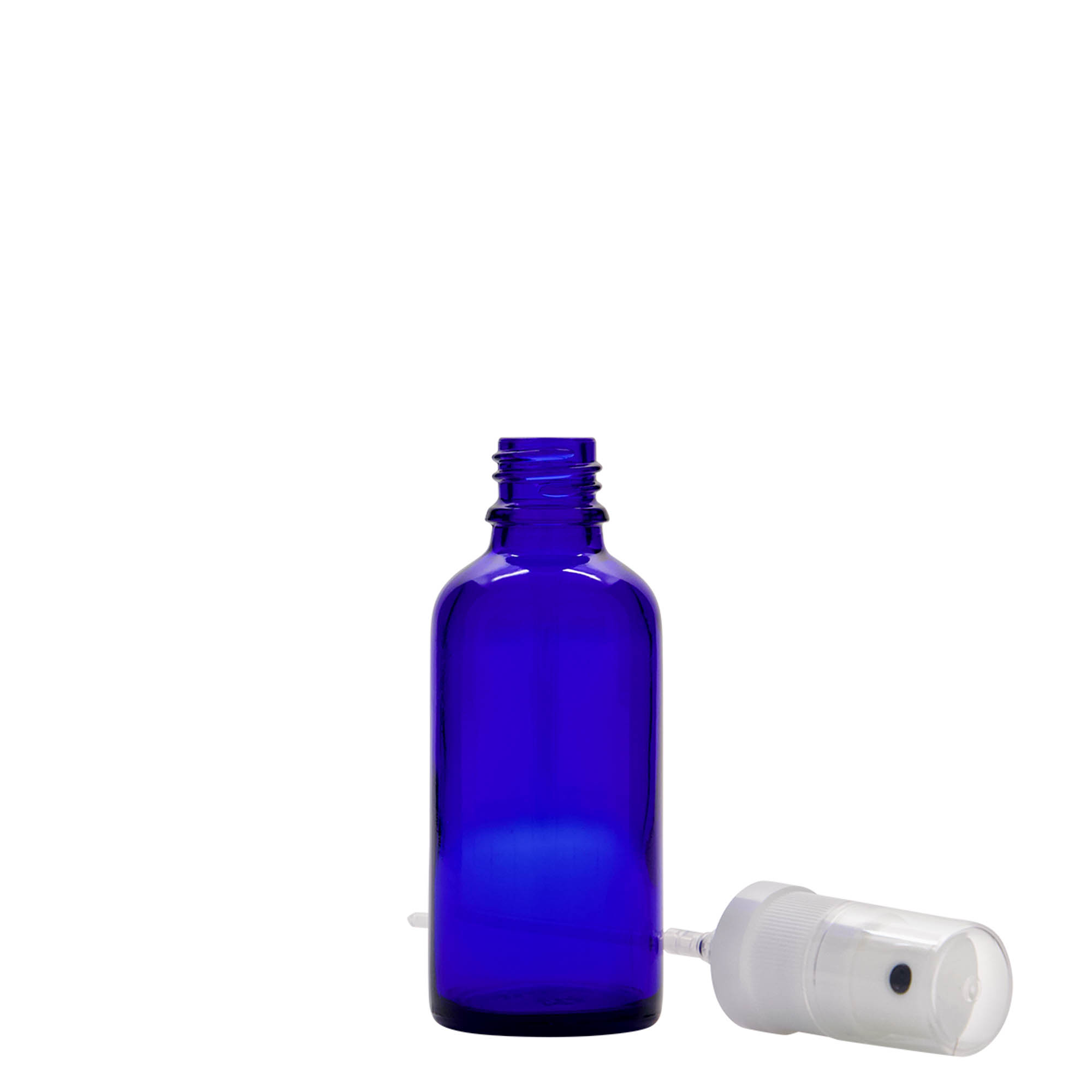 50 ml spray bottle medicine, glass, royal blue, opening: DIN 18