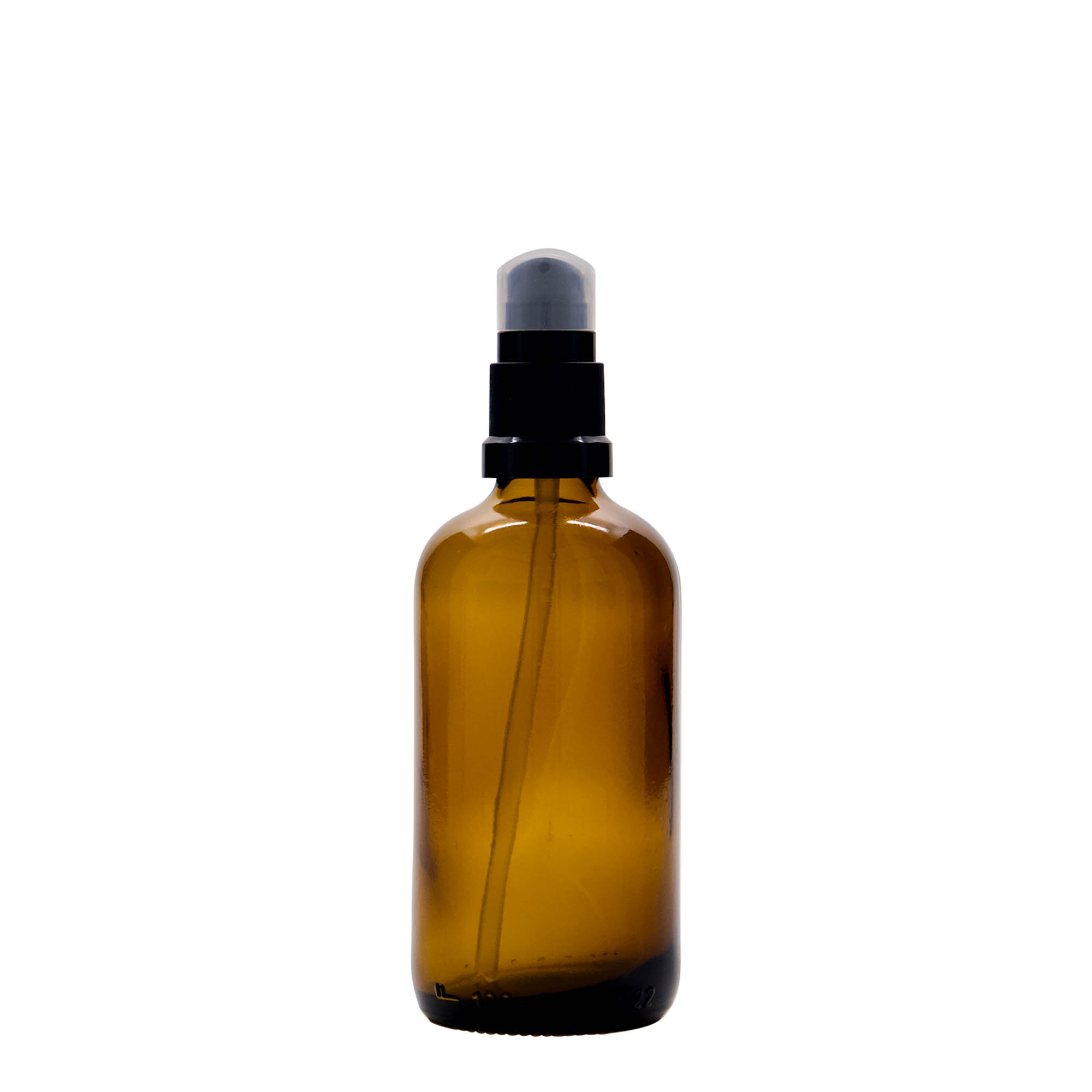 100 ml medical bottle with lotion pump, glass, brown, opening: DIN 18 100 ml medical bottle with lotion pump, glass, brown, opening: DIN 18