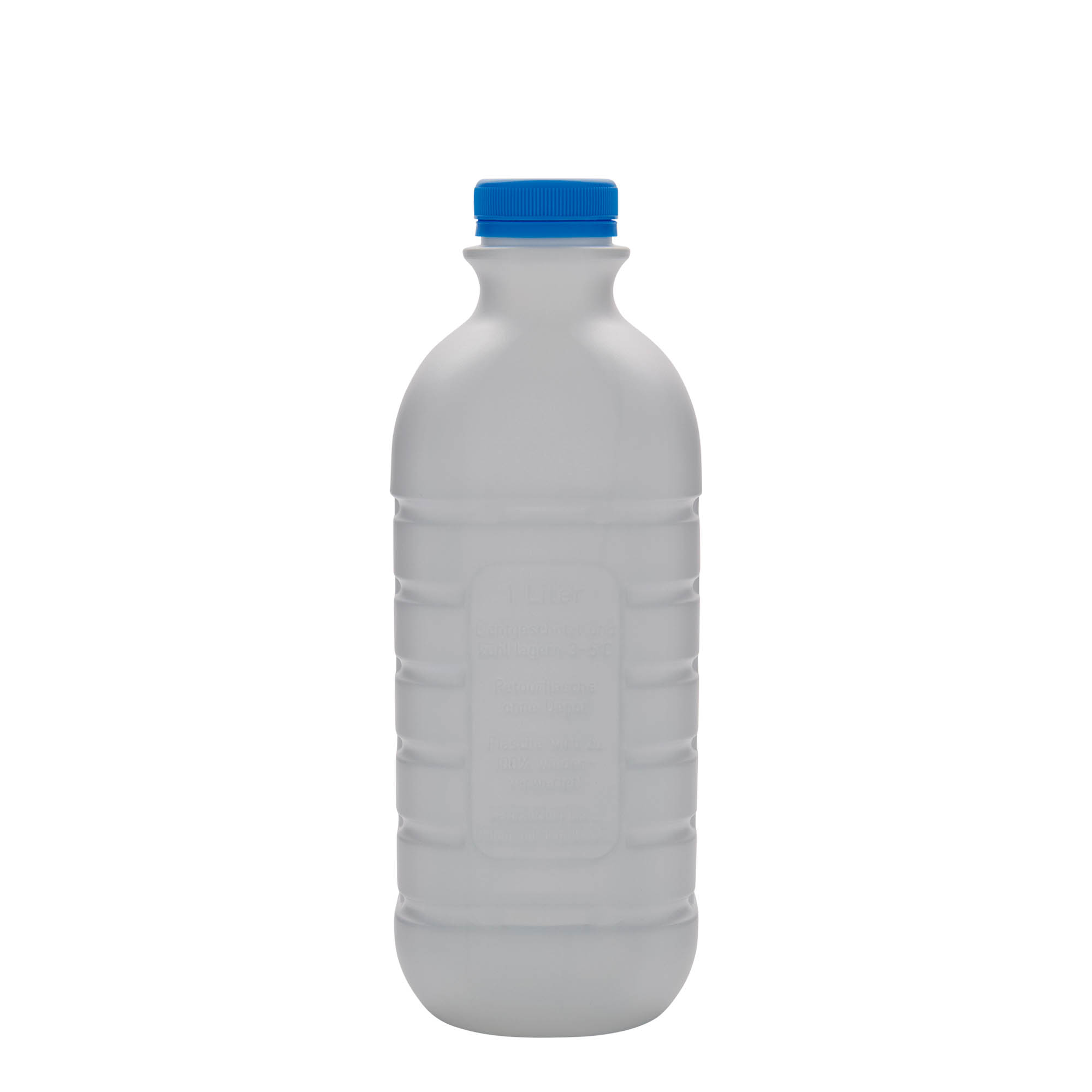 1,000 ml milk bottle, rectangular, HDPE plastic, white, opening: PEHD40