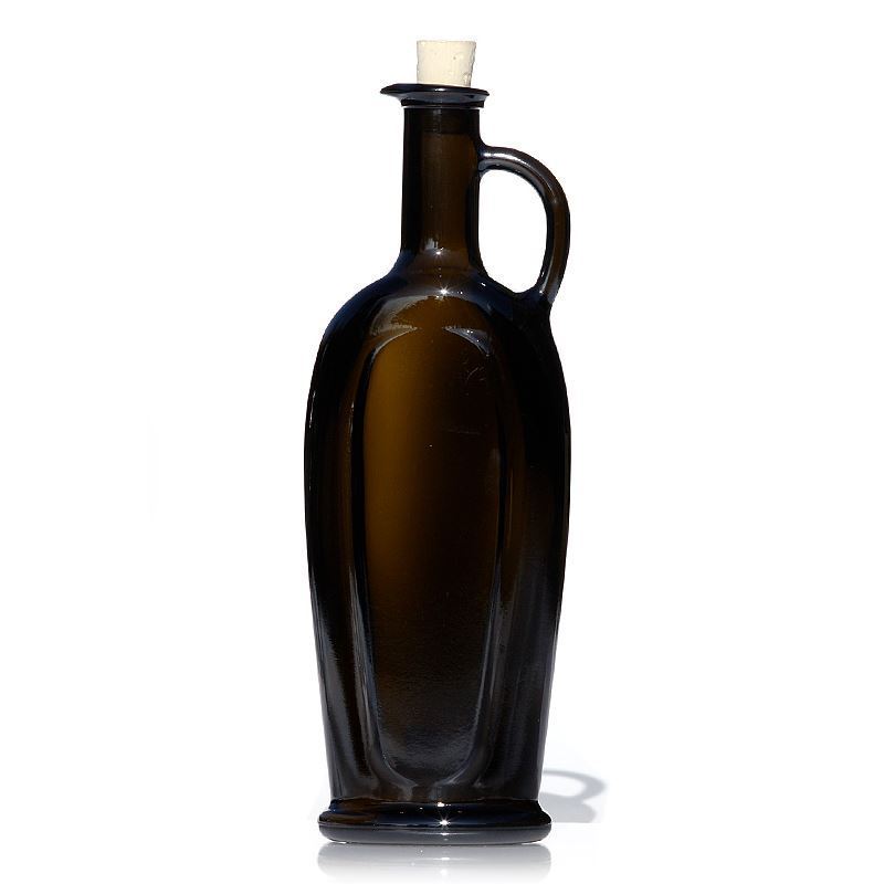 500 ml glass bottle 'Eleganta', oval, antique green, opening: cork