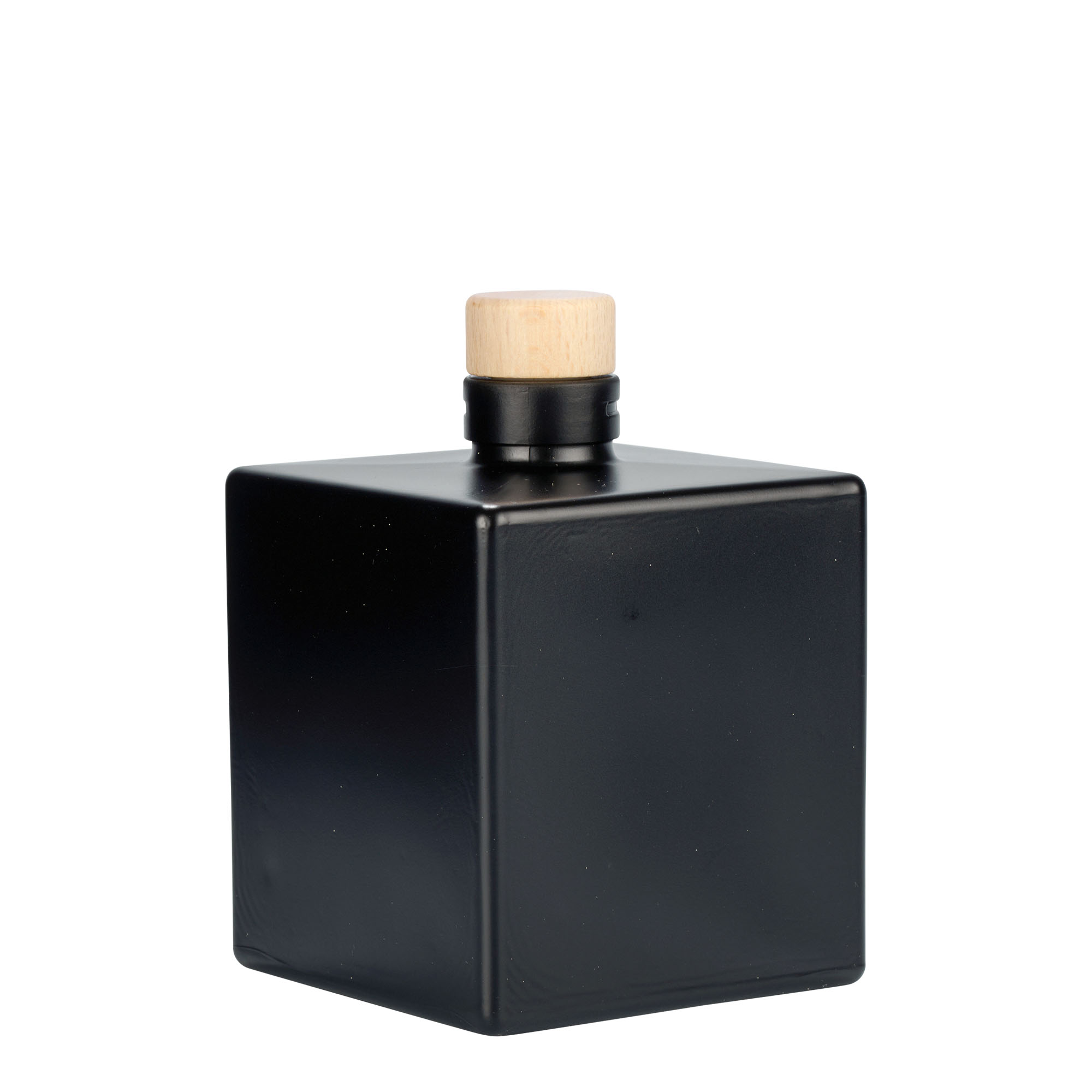 500 ml glass bottle 'Cube', square, black, closure: cork