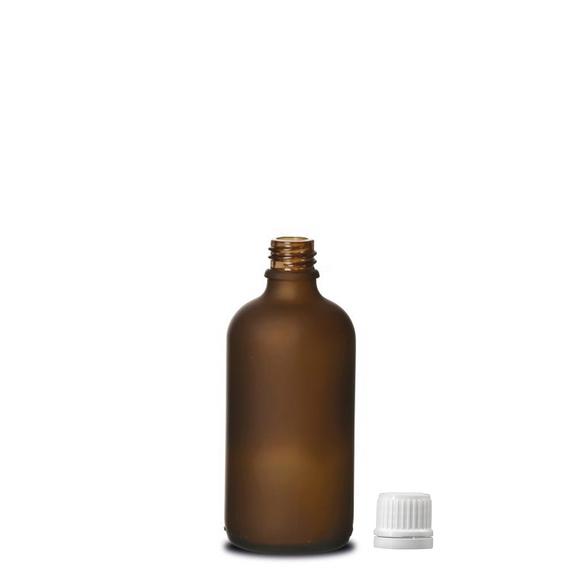 100 ml medicine bottle, glass, frosted brown, neck: DIN 18 100 ml medicine bottle, glass, frosted brown, neck: DIN 18