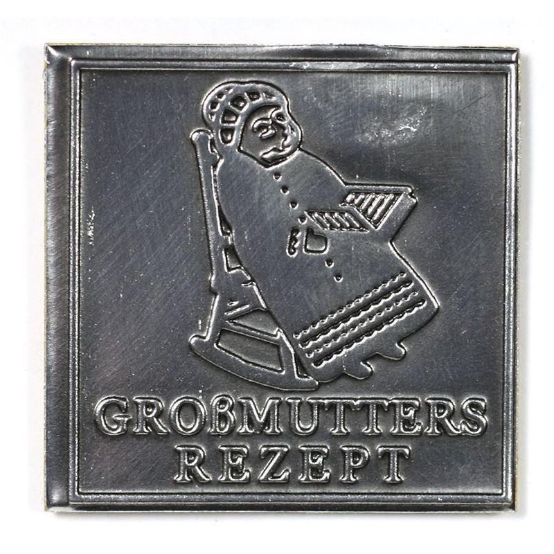 Pewter tag 'Grandmother', square, metal, silver