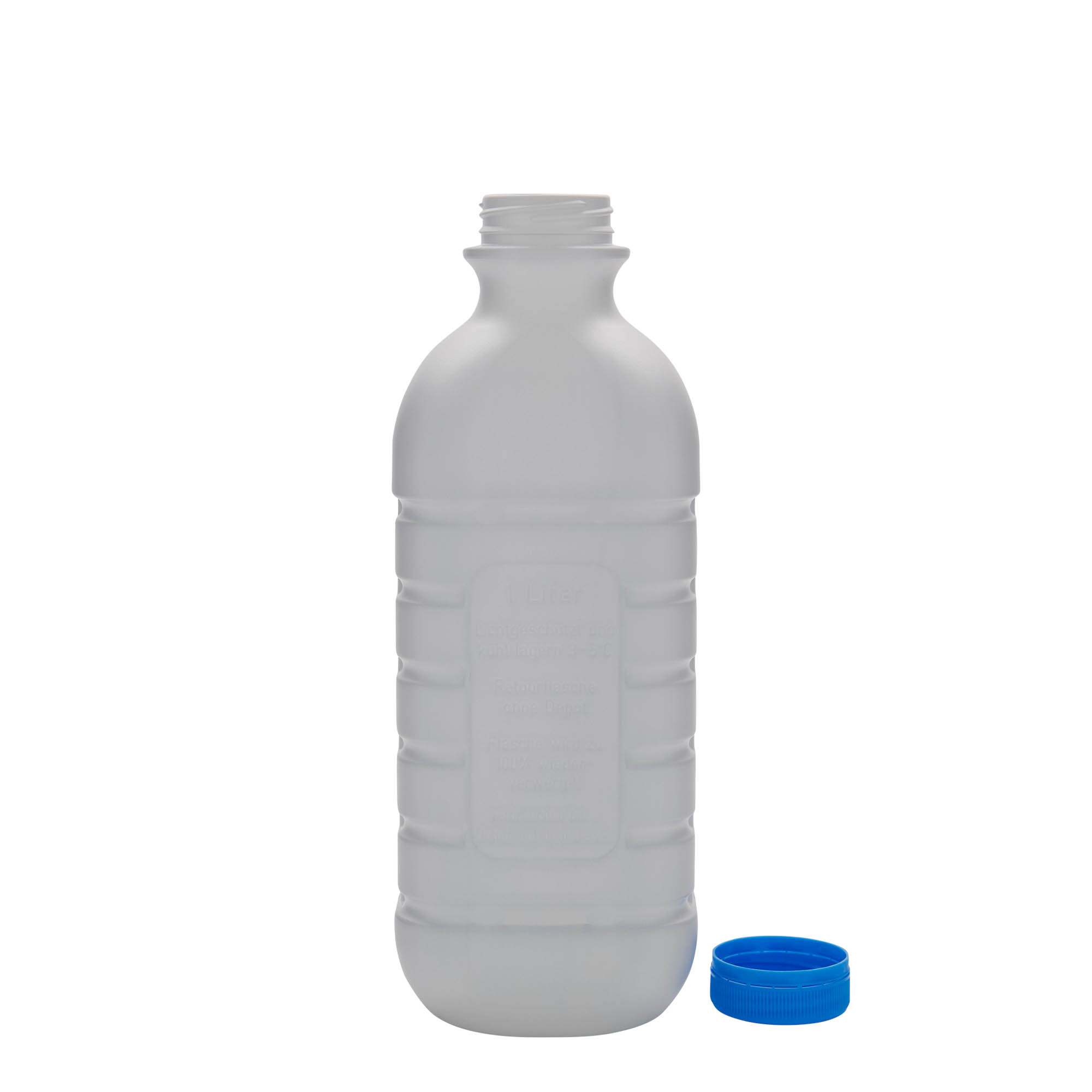 1,000 ml milk bottle, rectangular, HDPE plastic, white, opening: PEHD40 1,000 ml milk bottle, rectangular, HDPE plastic, white, opening: PEHD40