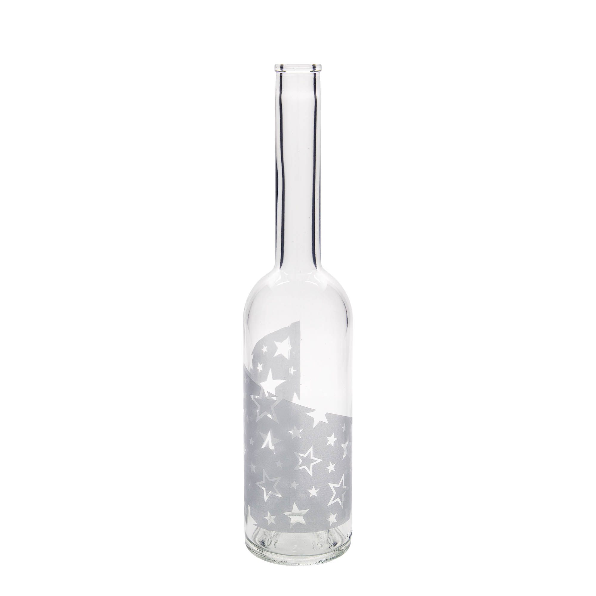 500 ml glass bottle 'Opera', design: silver stars, opening: cork