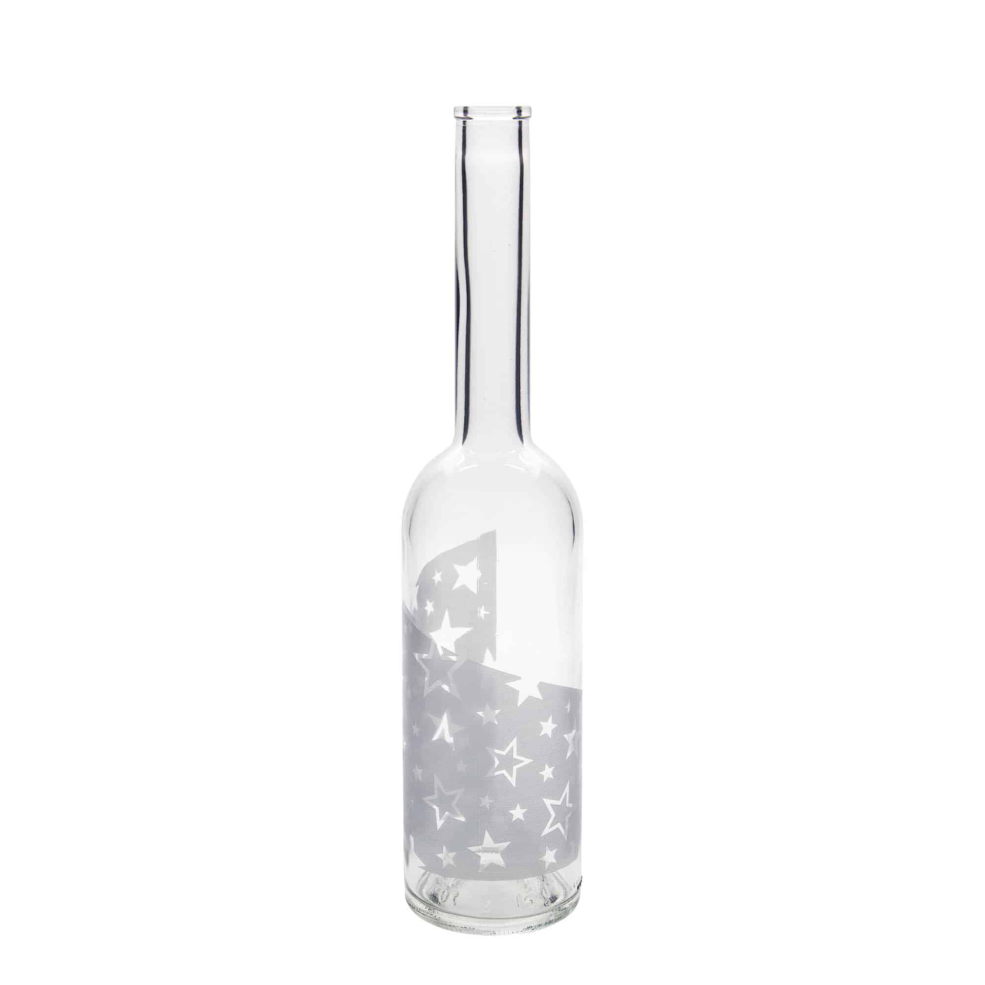 500 ml glass bottle ‘Opera’, design: silver stars, opening: cork