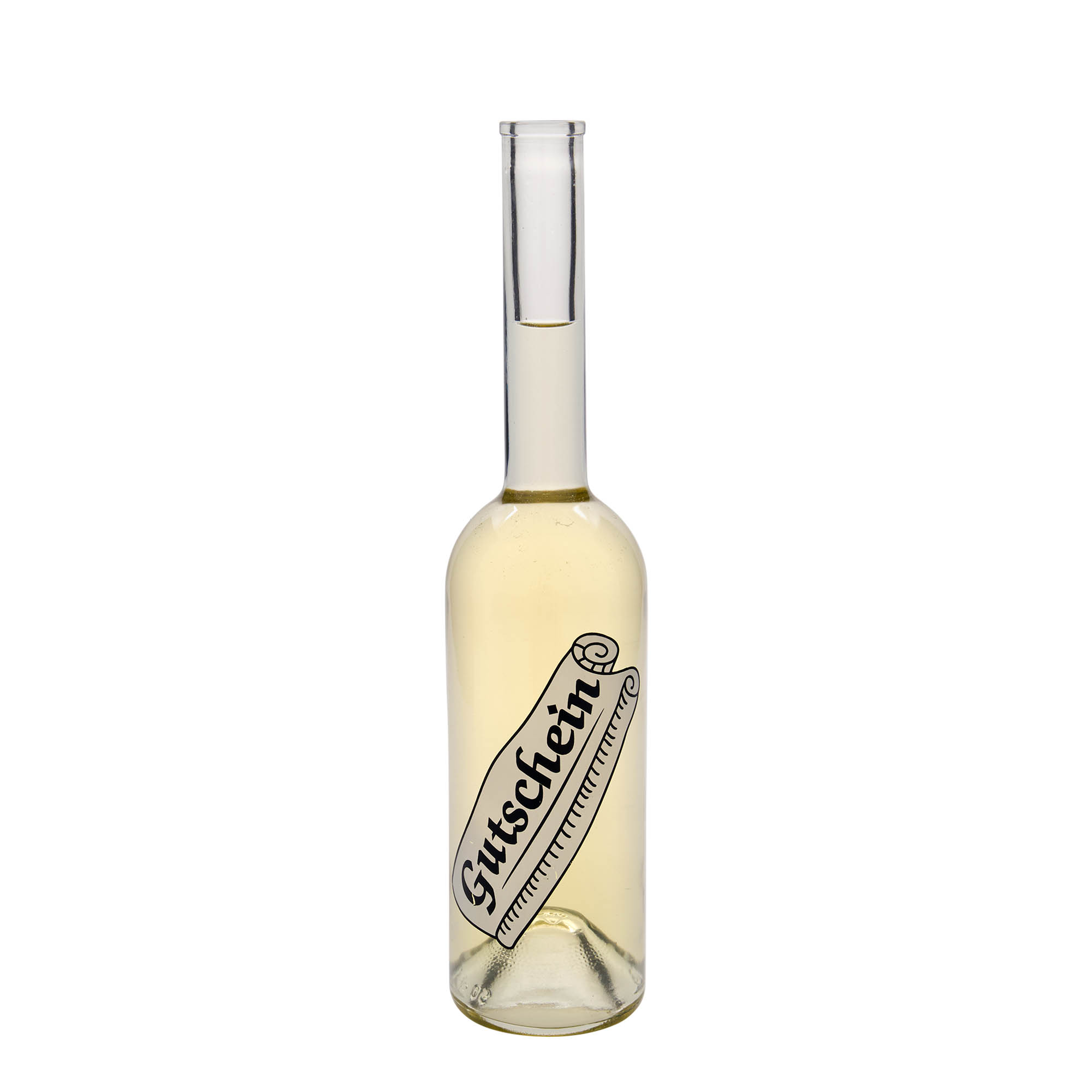 500 ml glass bottle 'Opera', design: voucher, opening: cork