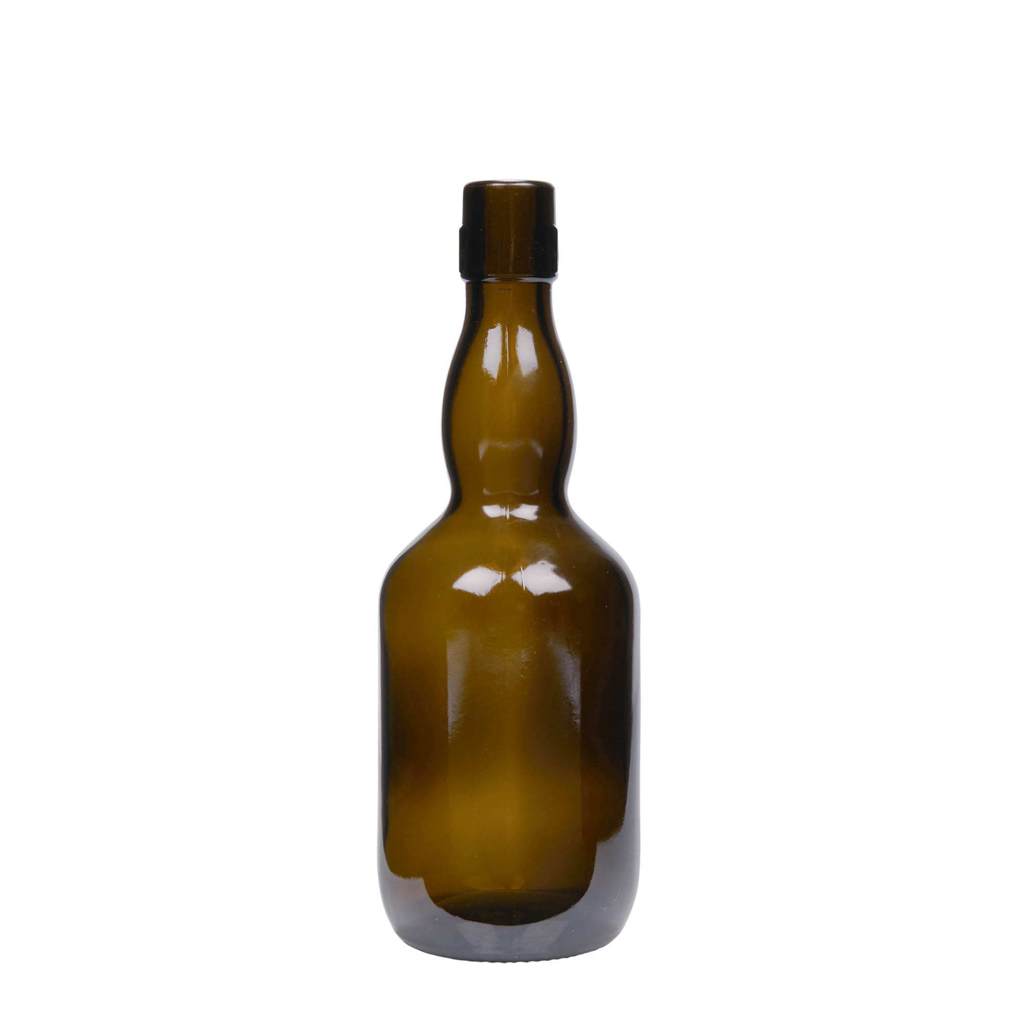 500 ml beer bottle with long neck, glass, antique green, opening: swing top closure 500 ml beer bottle with long neck, glass, antique green, opening: swing top closure