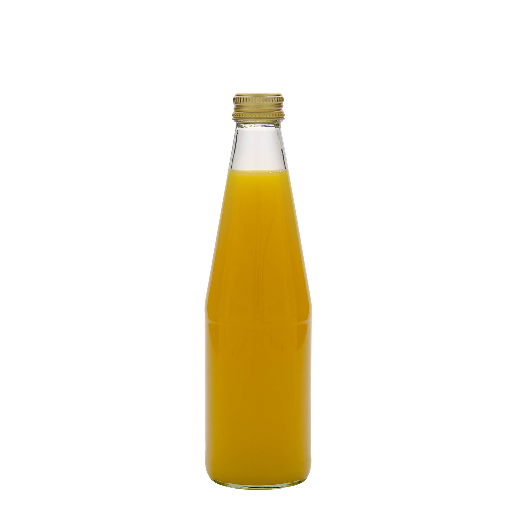 330 ml universal bottle, carrot shaped, glass, closure: PP 28