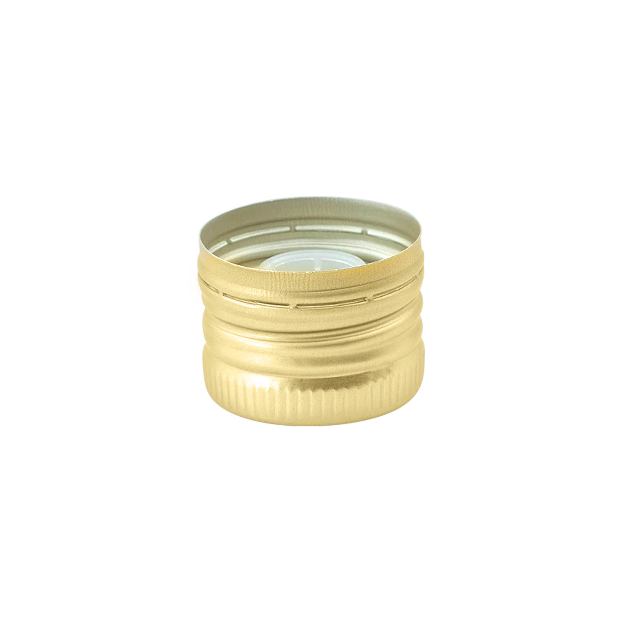 Screw cap with pouring insert, metal-plastic, gold, for opening: PP 31.5 Screw cap with pouring insert, metal-plastic, gold, for opening: PP 31.5