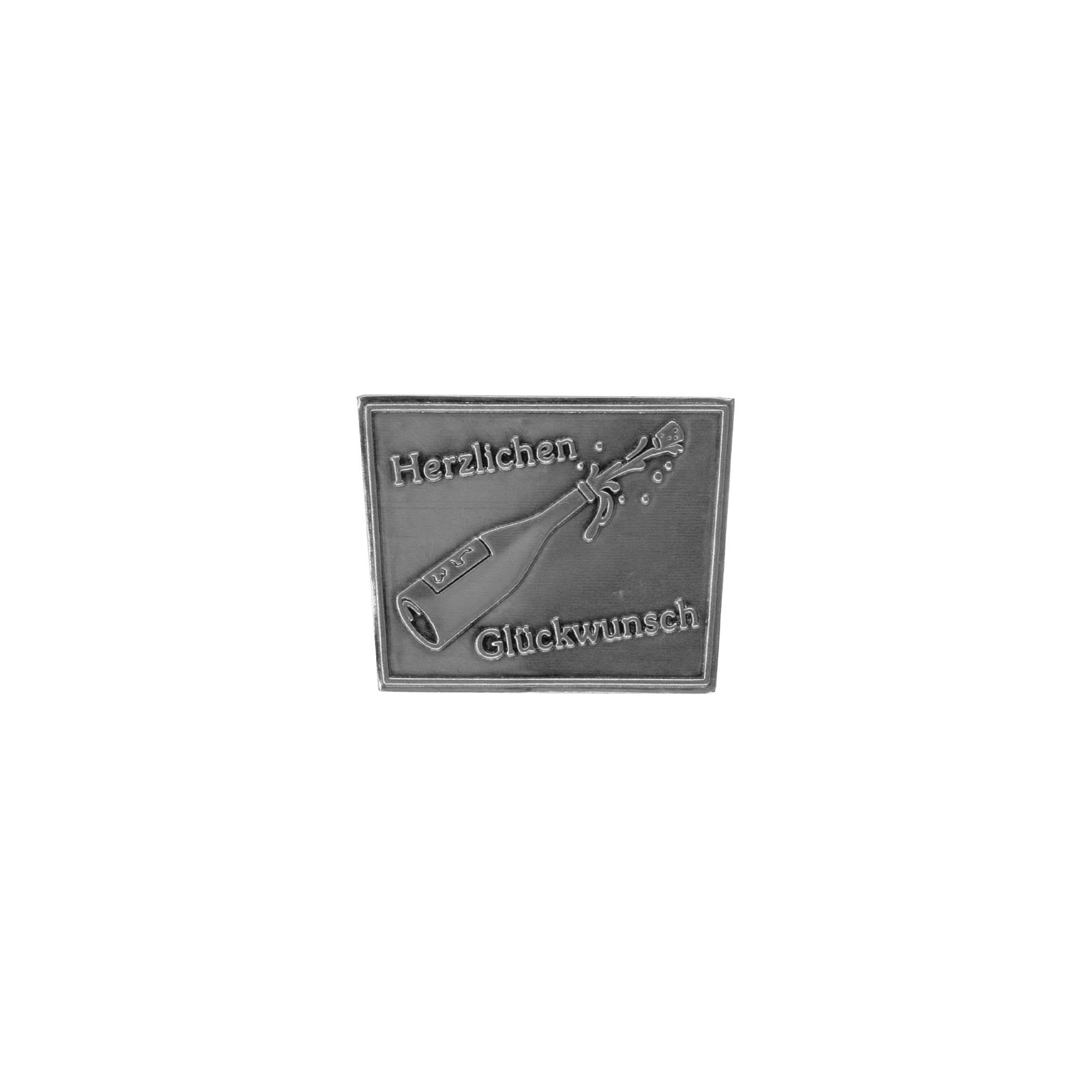 Tin label 'Congratulations', trapezoid, metal, silver Tin label 'Congratulations', trapezoid, metal, silver